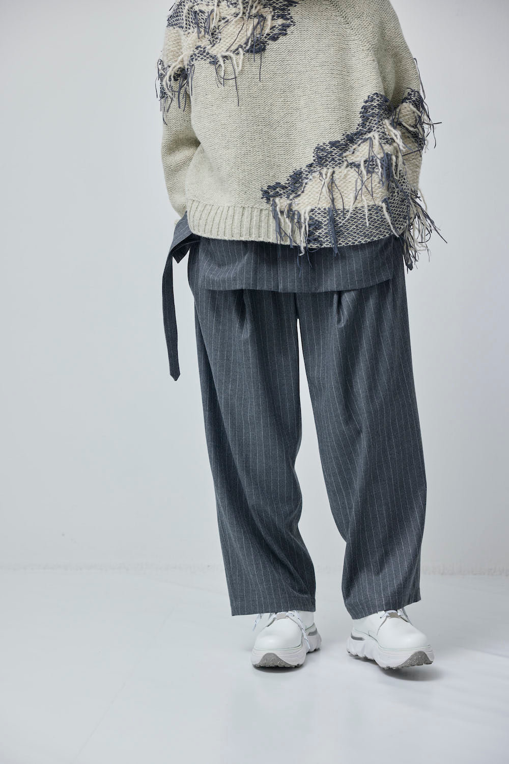 LB23AW-PT05-GST | ストライプウールサージポケットタックワイドパンツ | GRAY STRIPE