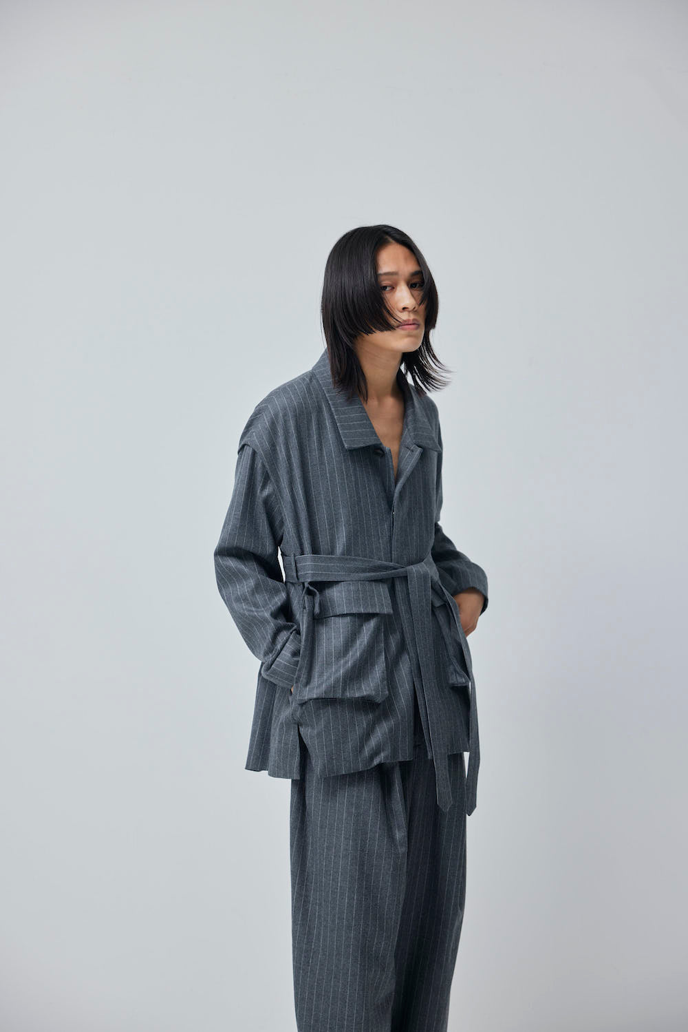 LB23AW-MJK01-GST | ストライプウールサージデタッチャブルフィールドジャケット | GRAY STRIPE