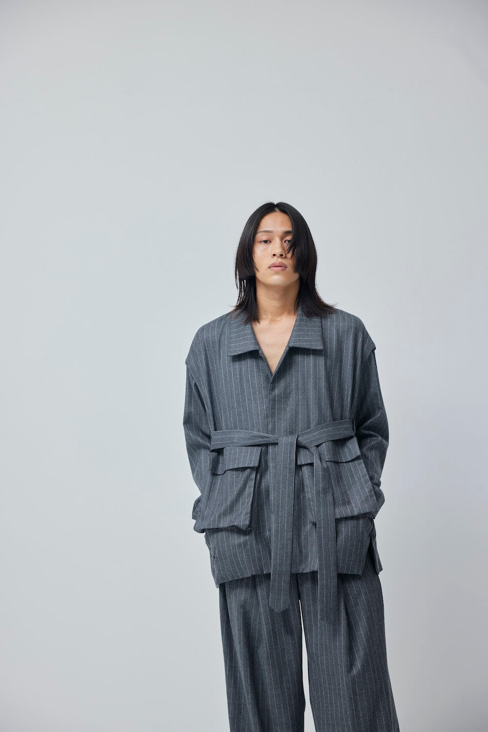 LB23AW-MJK01-GST | ストライプウールサージデタッチャブルフィールドジャケット | GRAY STRIPE
