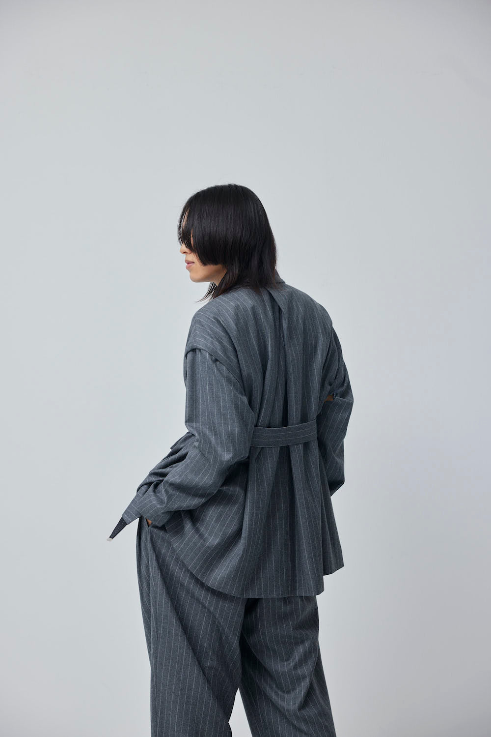 LB23AW-MJK01-GST | ストライプウールサージデタッチャブルフィールドジャケット | GRAY STRIPE
