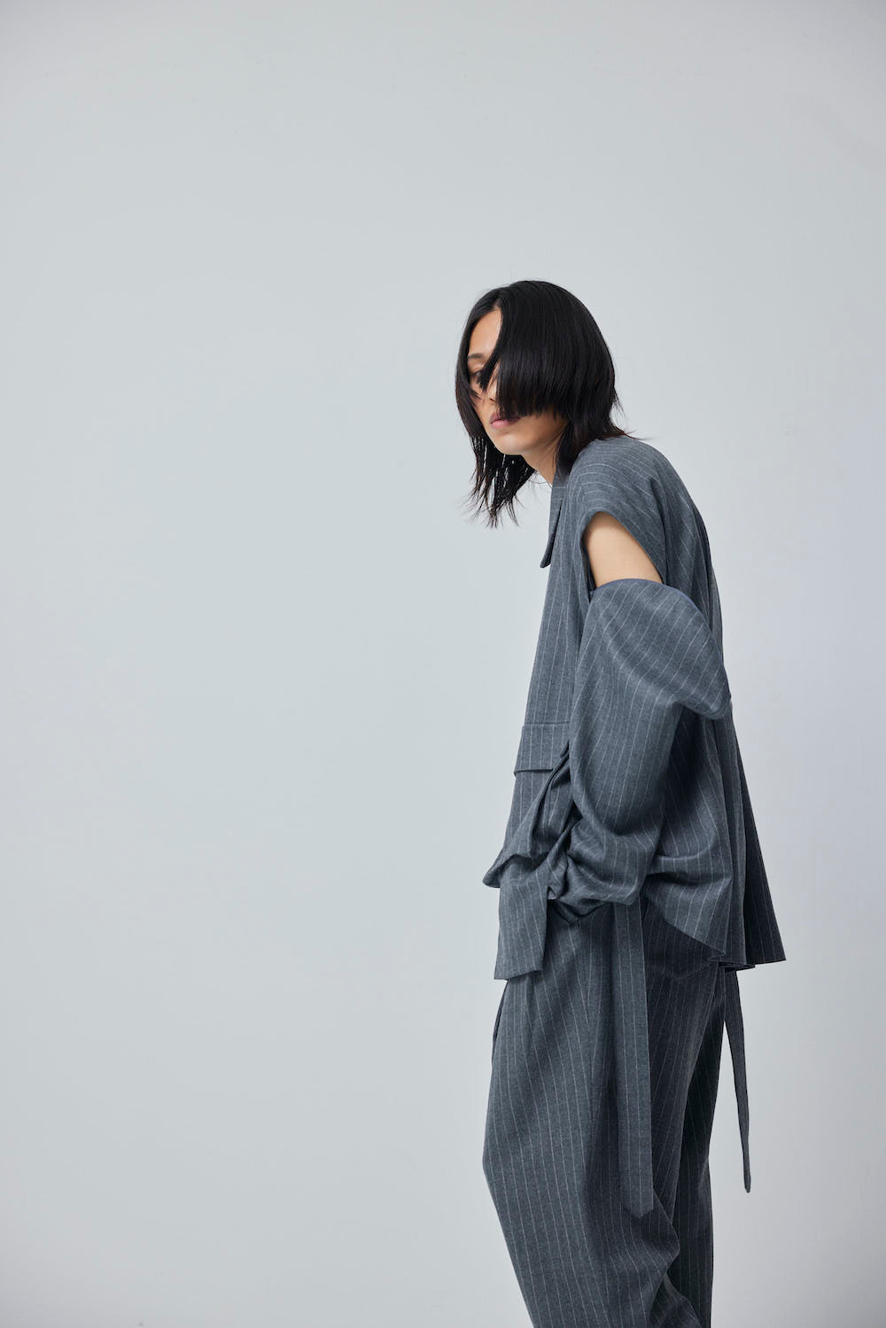 LB23AW-MJK01-GST | ストライプウールサージデタッチャブルフィールドジャケット | GRAY STRIPE