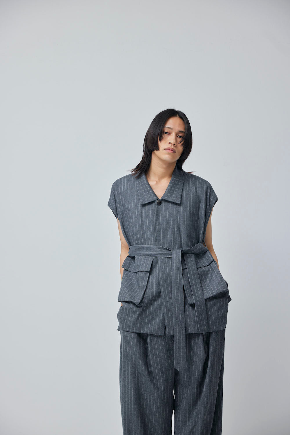LB23AW-MJK01-GST | ストライプウールサージデタッチャブルフィールドジャケット | GRAY STRIPE