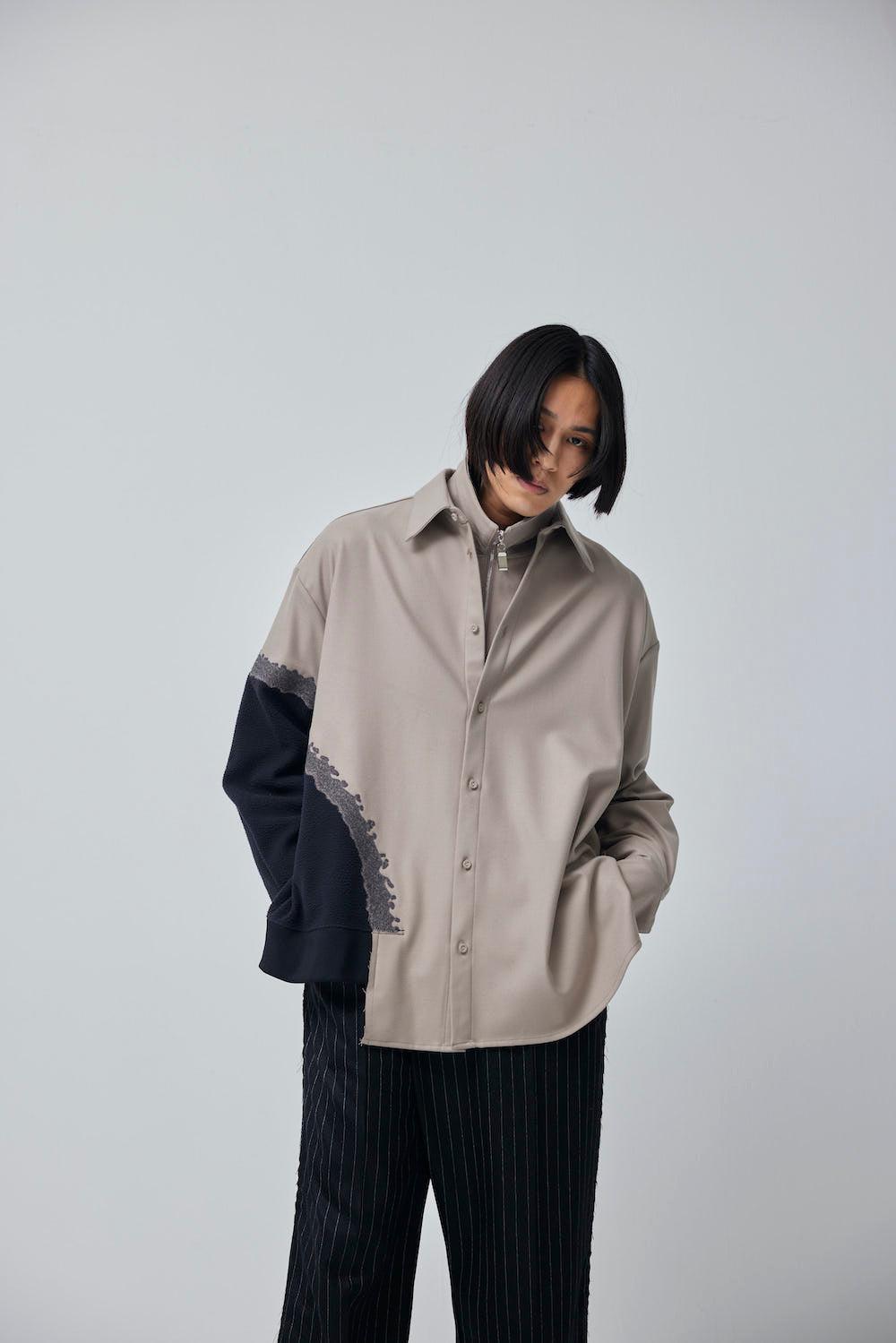 LB23AW-SH01-NDP-PL | ニードルパンチドッキングシャツ | WOOD×BLACK