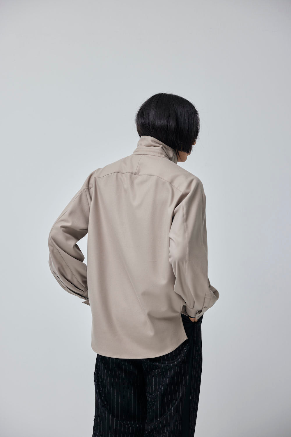 LB23AW-SHBL01-CWE-PL | ダブルカフストラックシャツジャケット | WOOD×BLACK