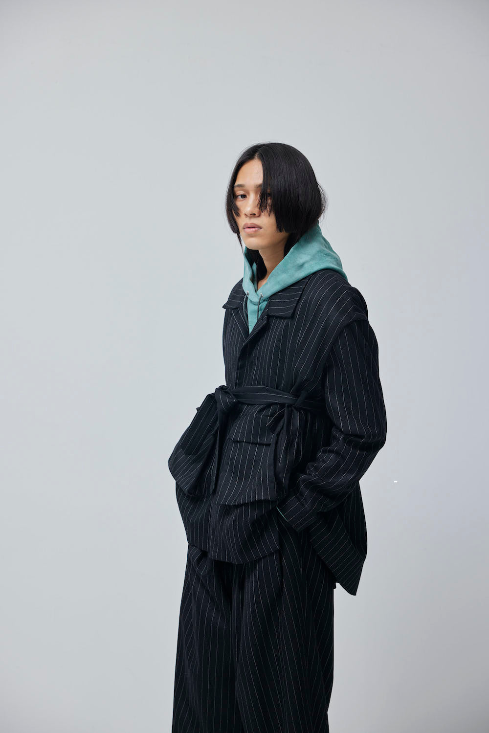 LB23AW-MJK01-GST | ストライプウールサージデタッチャブルフィールドジャケット | BLACK STRIPE