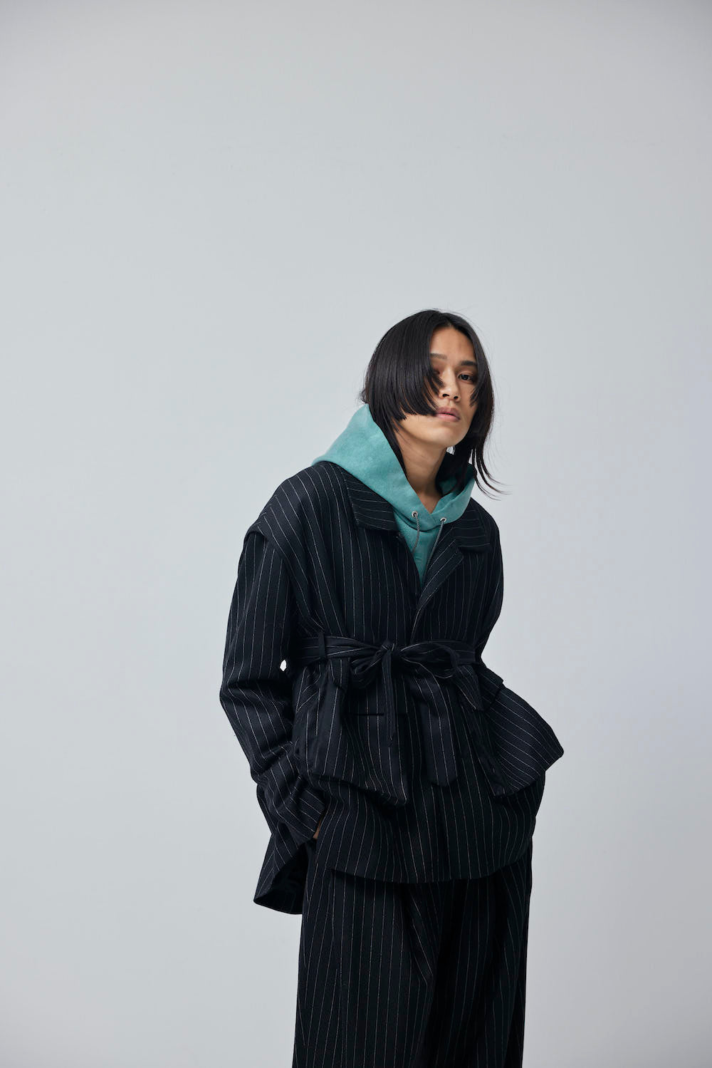 LB23AW-MJK01-GST | ストライプウールサージデタッチャブルフィールドジャケット | BLACK STRIPE