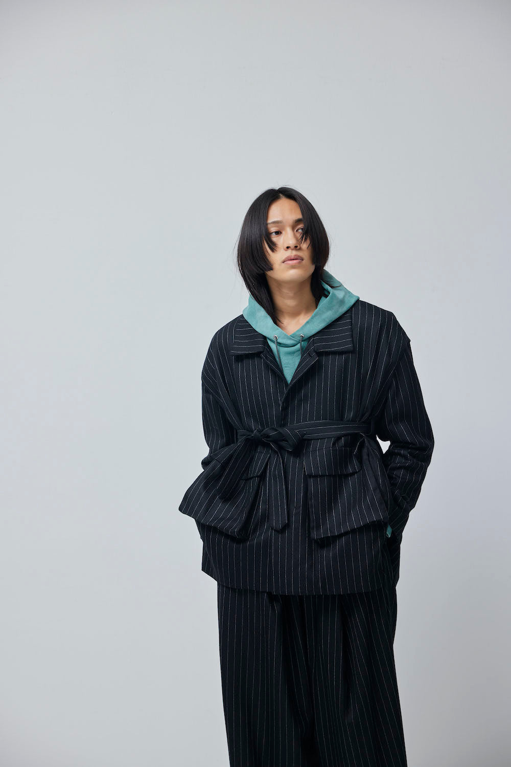LB23AW-MJK01-GST | ストライプウールサージデタッチャブルフィールドジャケット | BLACK STRIPE