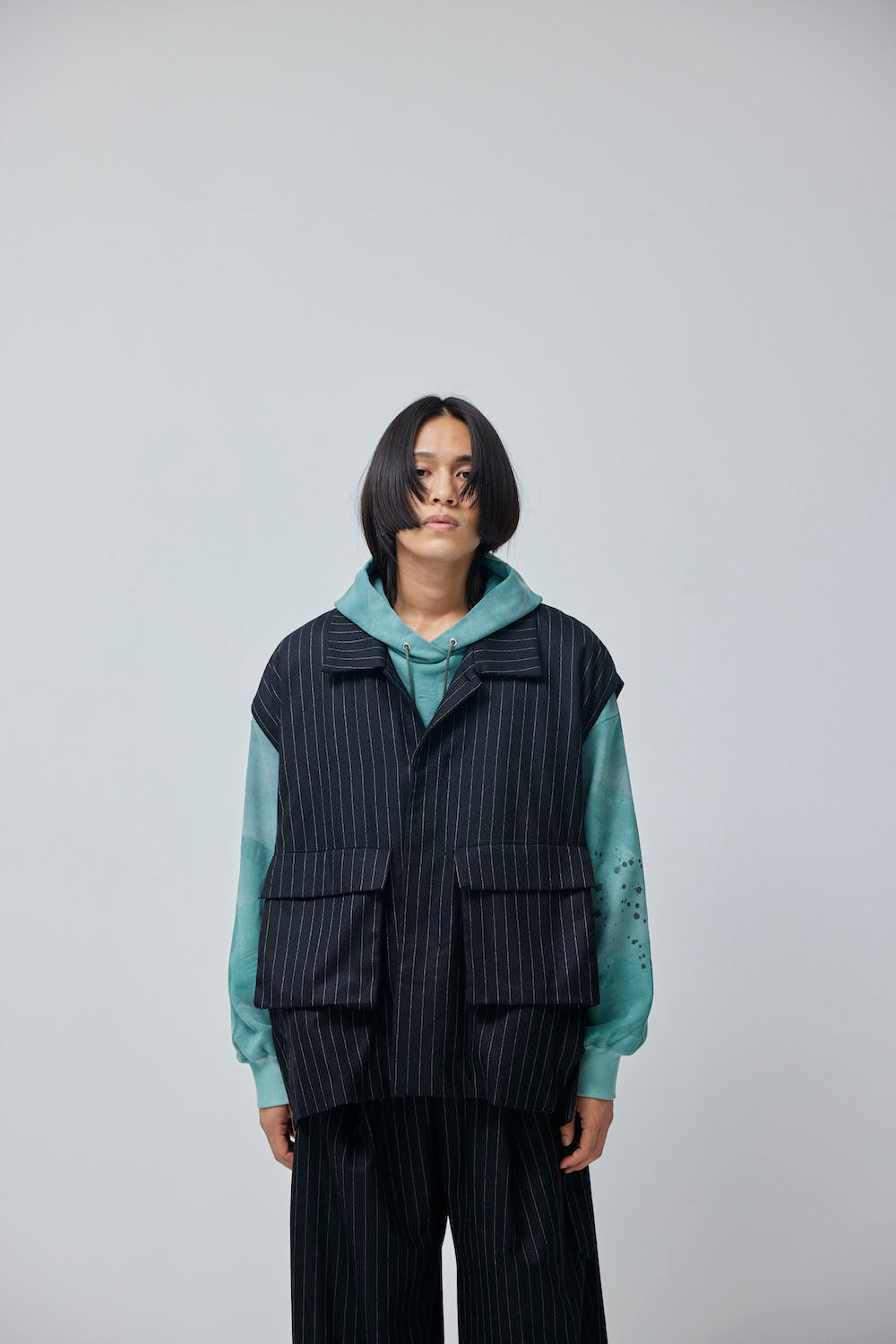 LB23AW-MJK01-GST | ストライプウールサージデタッチャブルフィールドジャケット | BLACK STRIPE