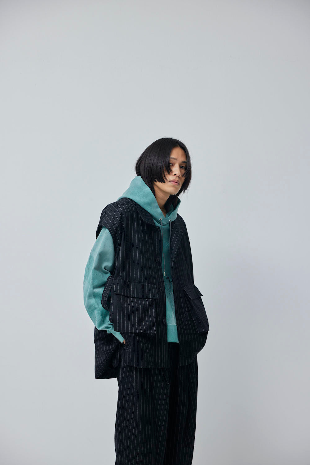 LB23AW-MJK01-GST | ストライプウールサージデタッチャブルフィールドジャケット | BLACK STRIPE