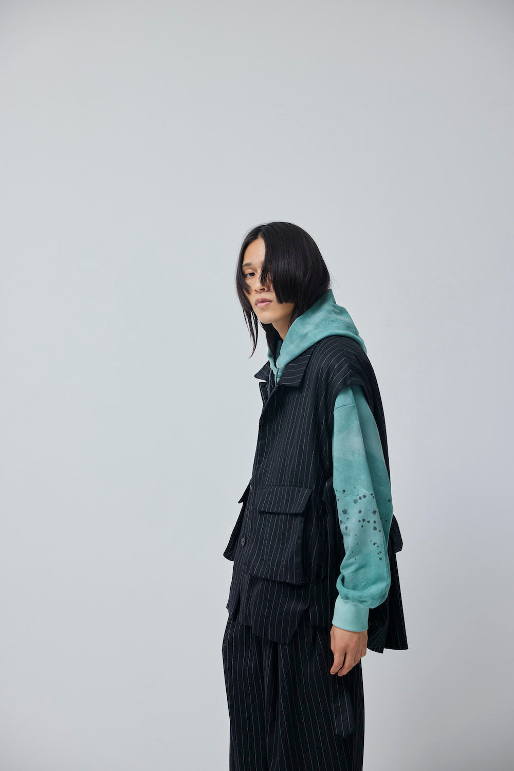 LB23AW-MJK01-GST | ストライプウールサージデタッチャブルフィールドジャケット | BLACK STRIPE