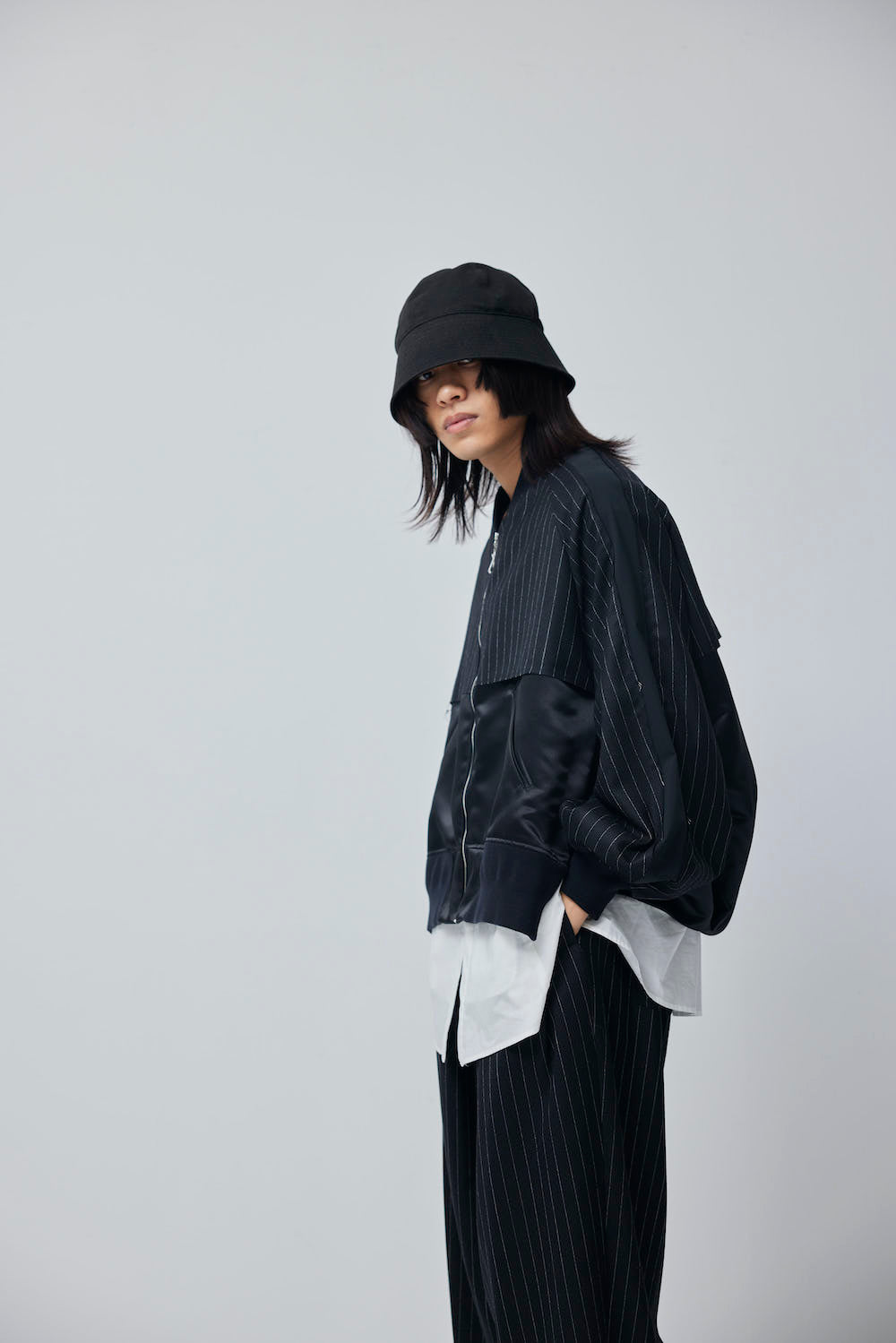 LB23AW-BL01-GST | ストライプウールサージスーベニアジャケット | BLACK STRIPE