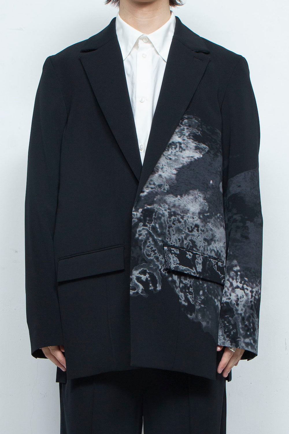 LB24SS-JK06-SLV-SRK | Art motif 2B tailored single jacket | BLACK
