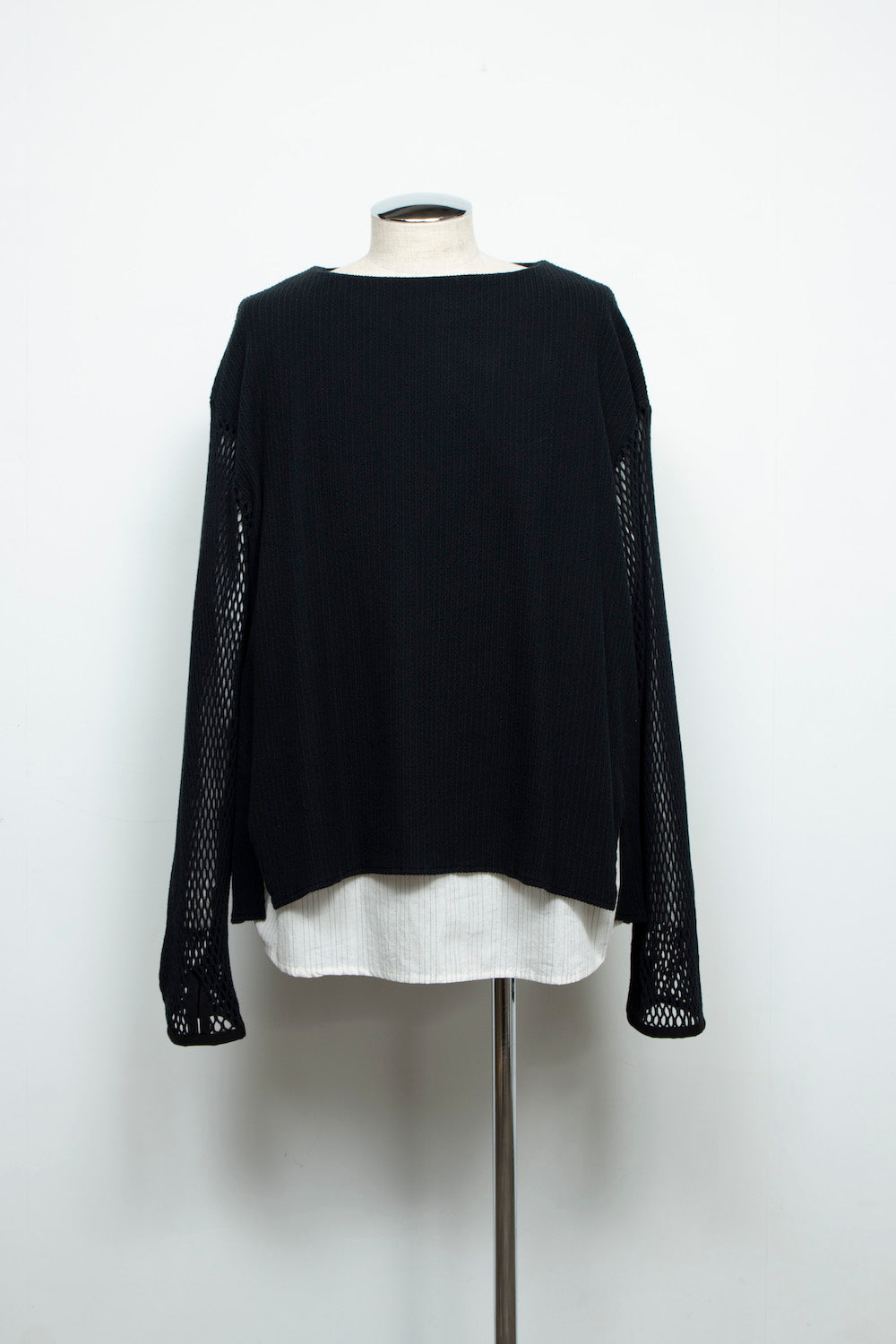 *限定カラー* LB24AW-PO06-FSJ | フェイクレイヤーボートネックプルオーバー | BLACK×WHITE PIN STRIPE