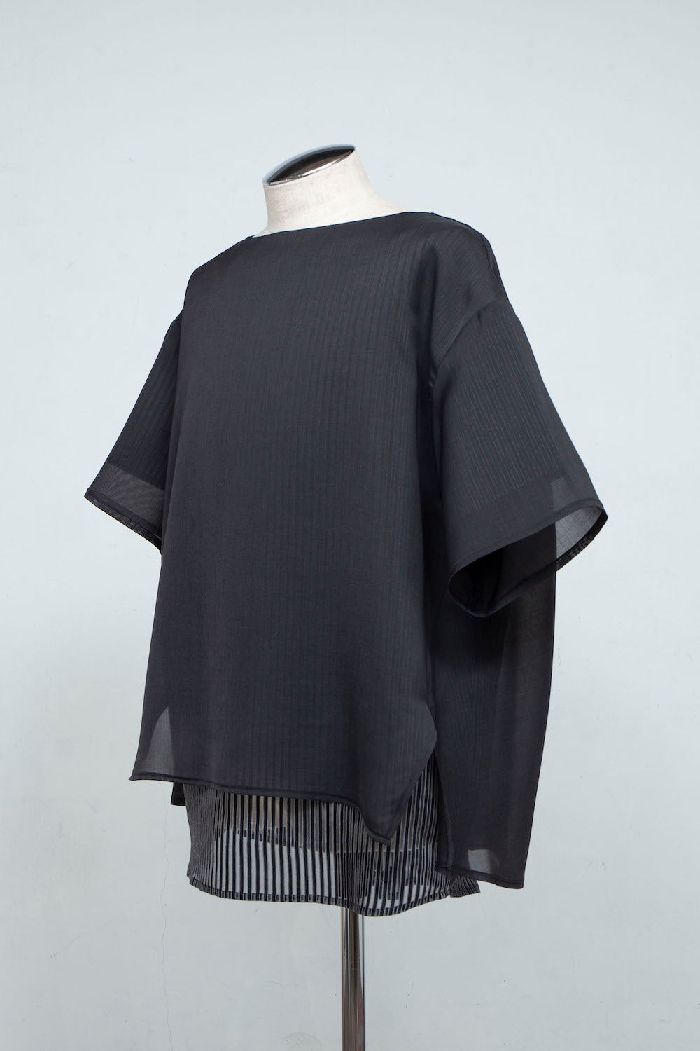 LB24SS-PO06-ETR | ボートネックフェイクレイヤープルオーバー | BLACK