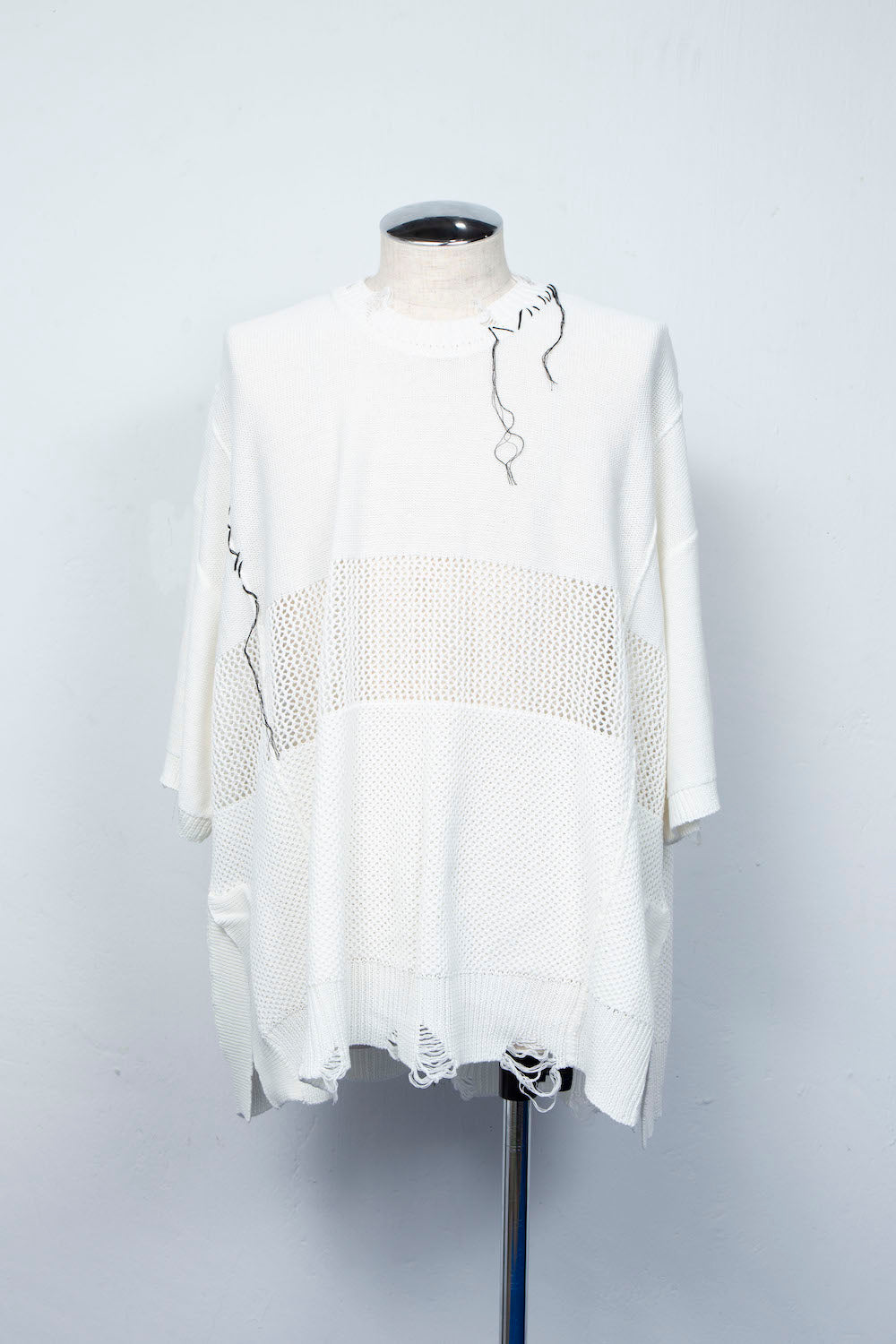 <再入荷>*限定* LBLM-KNTE02 | クラッシュドハンドステッチニットTシャツ | OFF WHITE