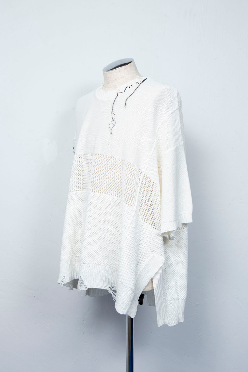 *限定* LBLM-KNTE02 | クラッシュドハンドステッチニットTシャツ | OFF WHITE