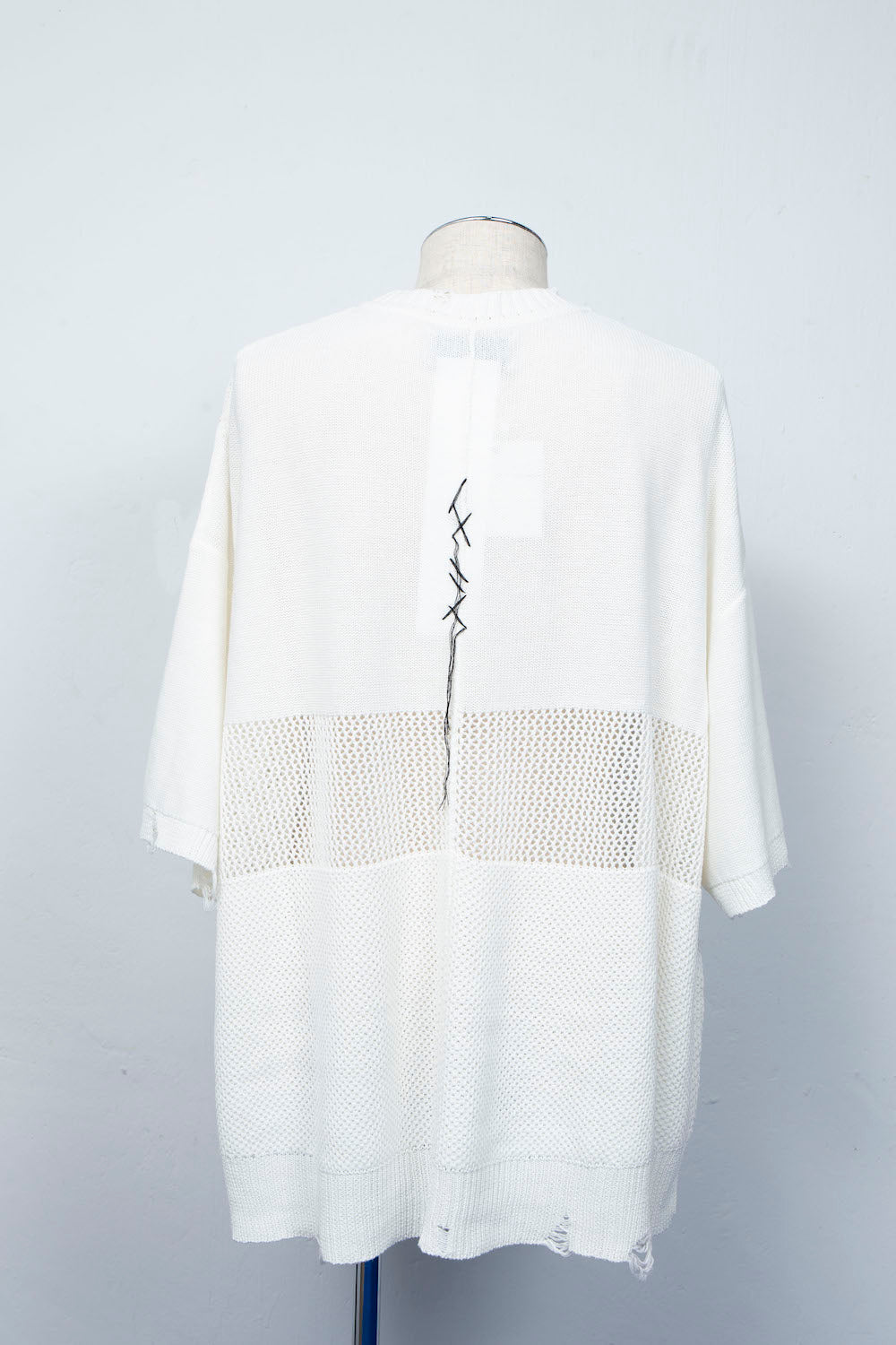 *限定* LBLM-KNTE02 | クラッシュドハンドステッチニットTシャツ | OFF WHITE