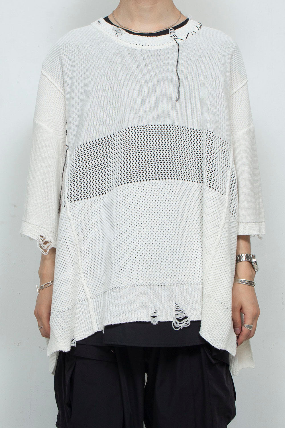 *Limited Edition* LB24SS-KNPS01-TRA-TE | Thread Intarsia Summer Knit Crew Neck | BLACK