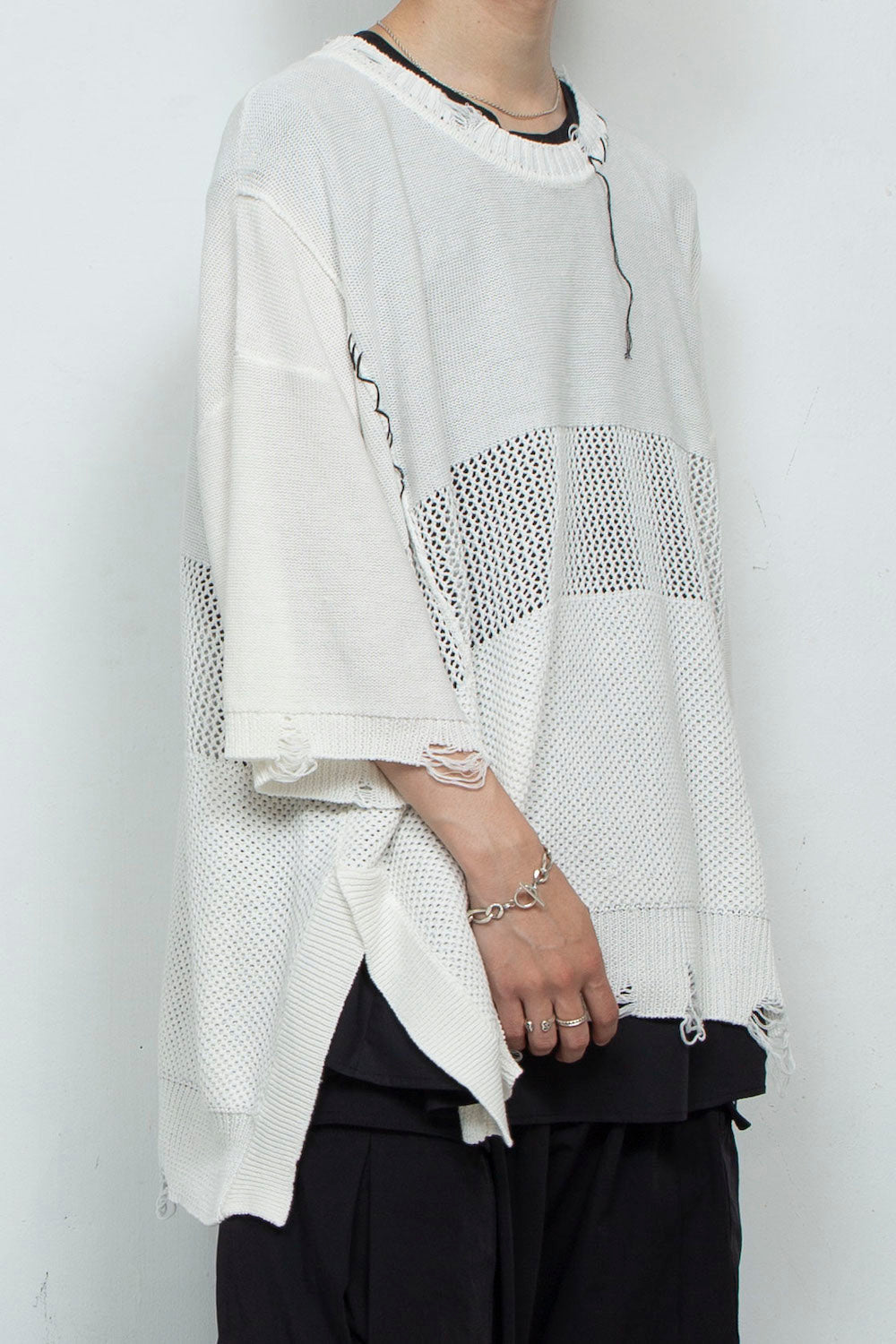*Limited Edition* LB24SS-KNPS01-TRA-TE | Thread Intarsia Summer Knit Crew Neck | BLACK