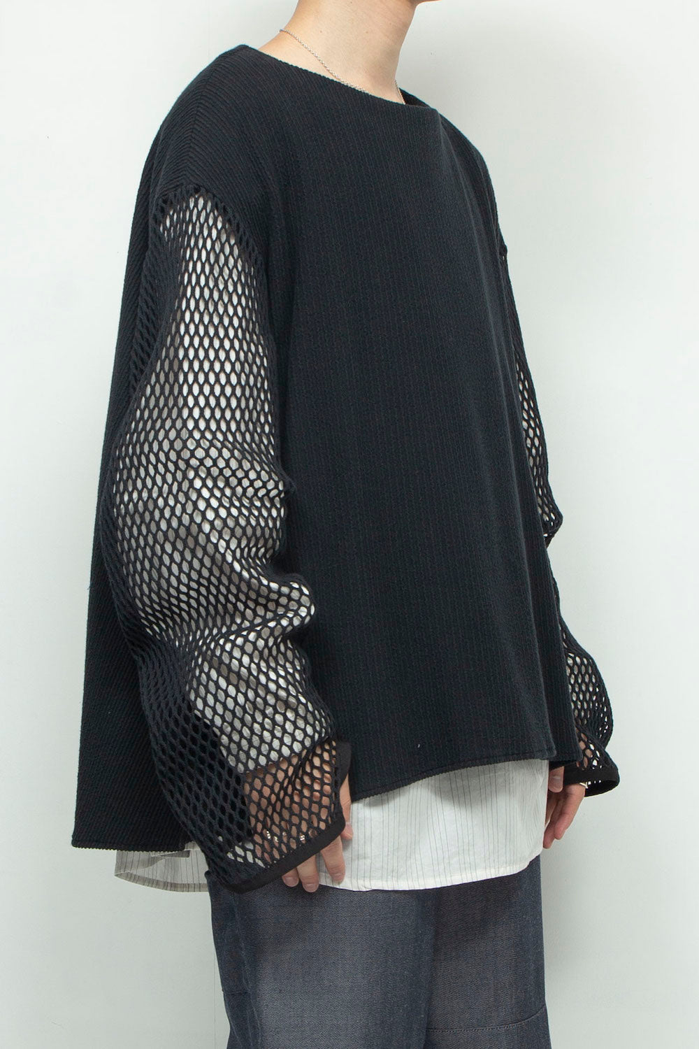 *限定カラー* LB24AW-PO06-FSJ | フェイクレイヤーボートネックプルオーバー | BLACK×WHITE PIN STRIPE