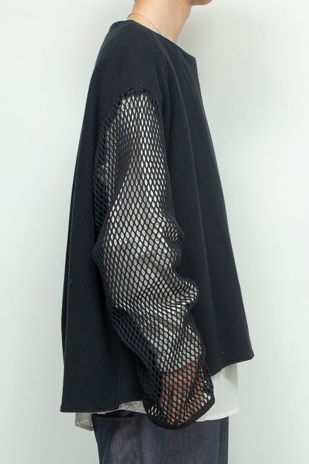 *限定カラー* LB24AW-PO06-FSJ | フェイクレイヤーボートネックプルオーバー | BLACK×WHITE PIN STRIPE