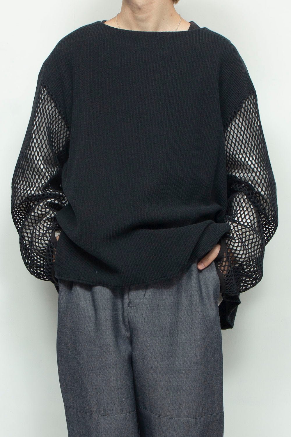 *限定カラー* LB24AW-PO06-FSJ | フェイクレイヤーボートネックプルオーバー | BLACK×WHITE PIN STRIPE
