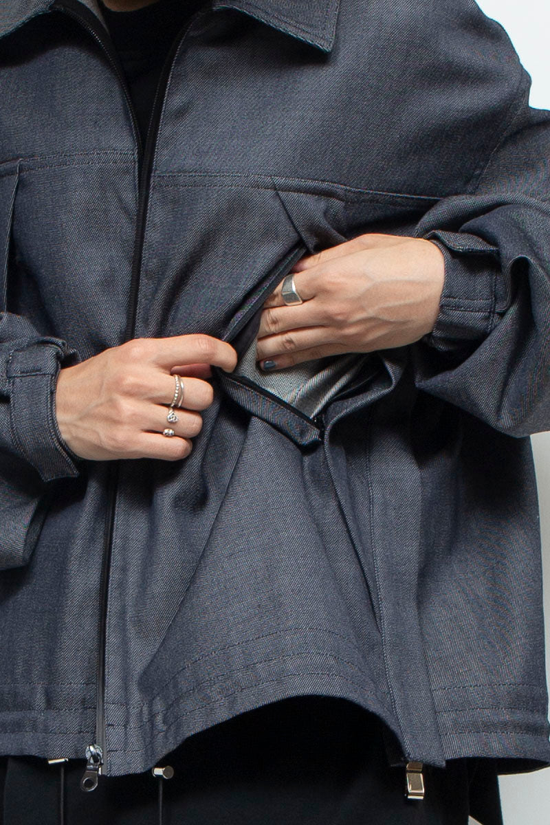 LB24AW-BL01-WDN | 羊毛人造牛仔 CWU 夹克 | 海军蓝