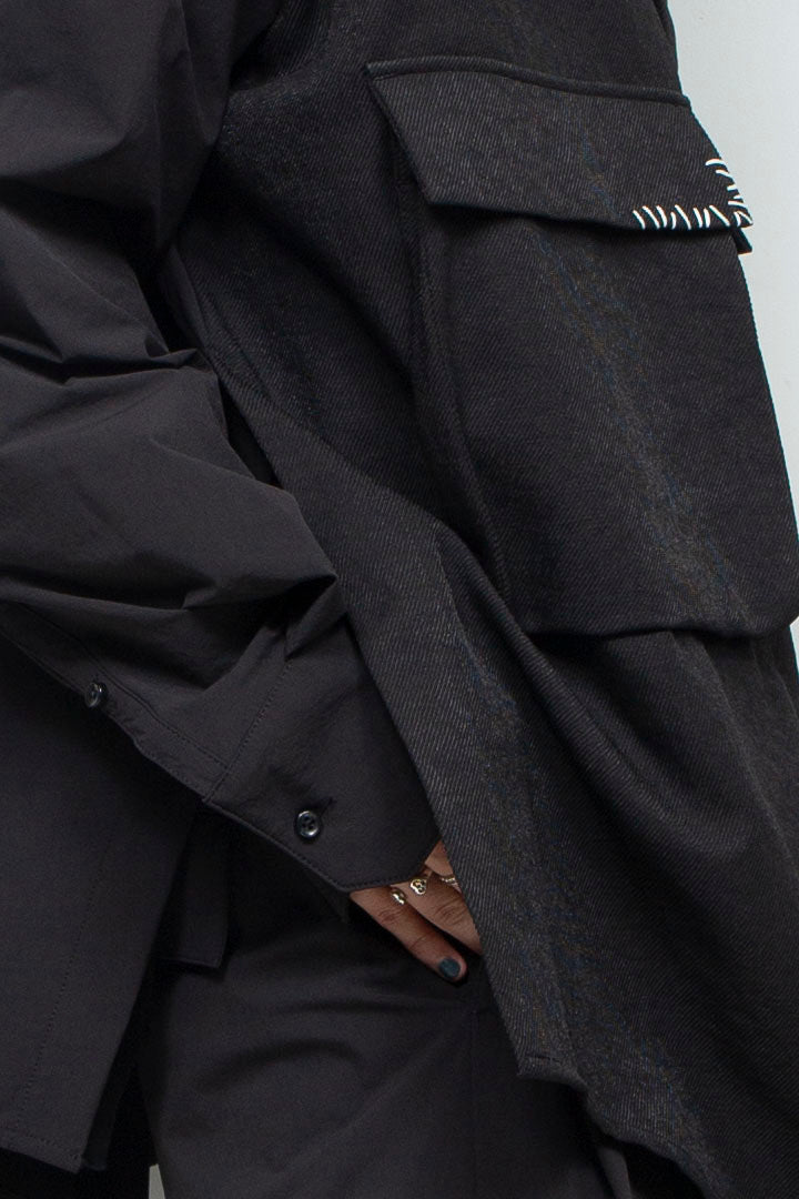 LB24AW-SH07-PAK-NBG | 手工缝制CPO 衬衫夹克| 黑色