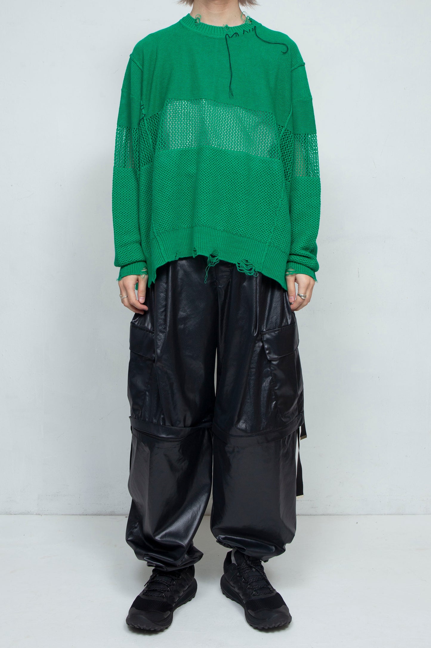 <last> LB25SS-KNTE03 | Hand-stitched crushed summer knit | GREEN</last>