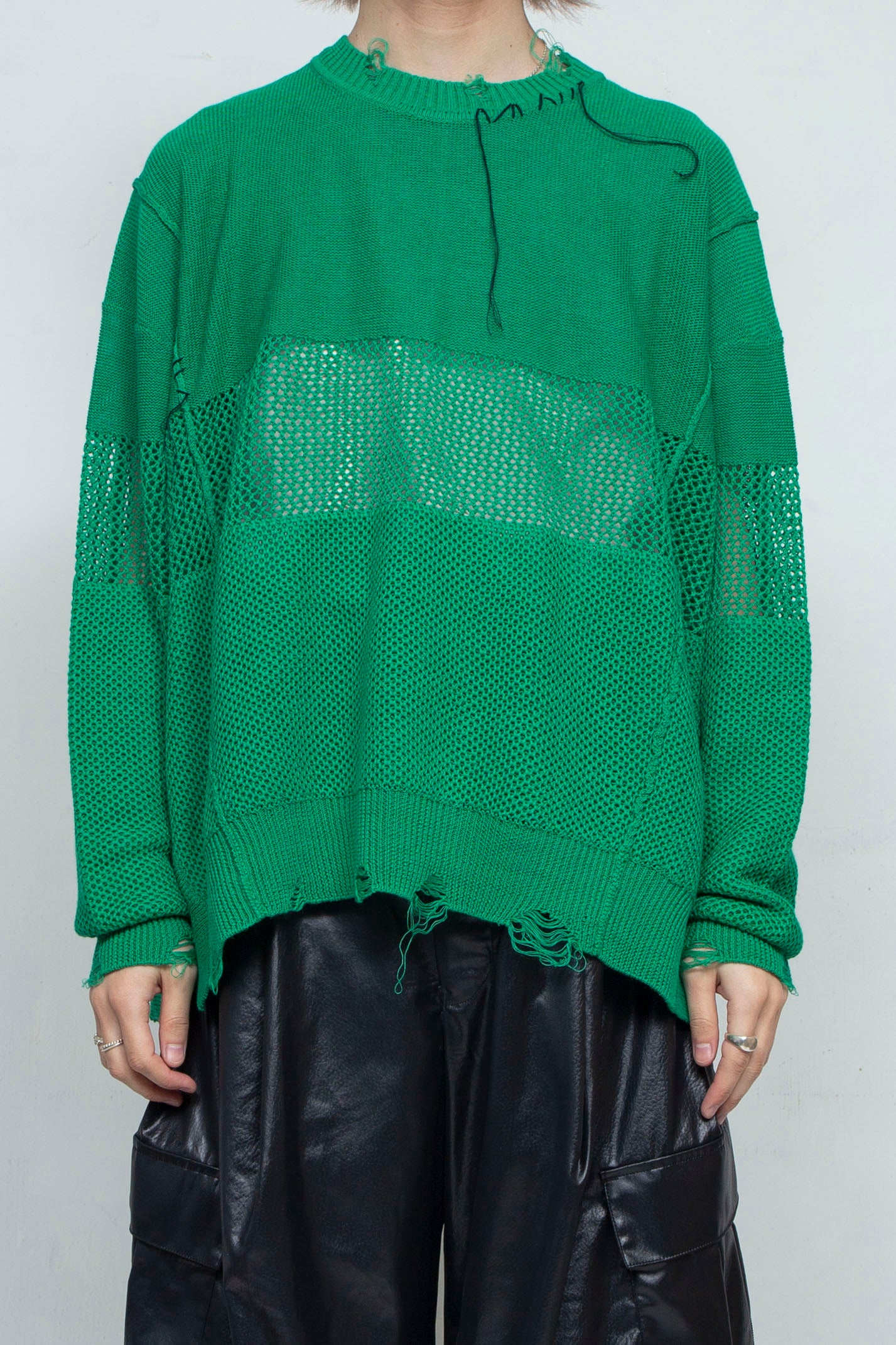 <last> LB25SS-KNTE03 | Hand-stitched crushed summer knit | GREEN</last>