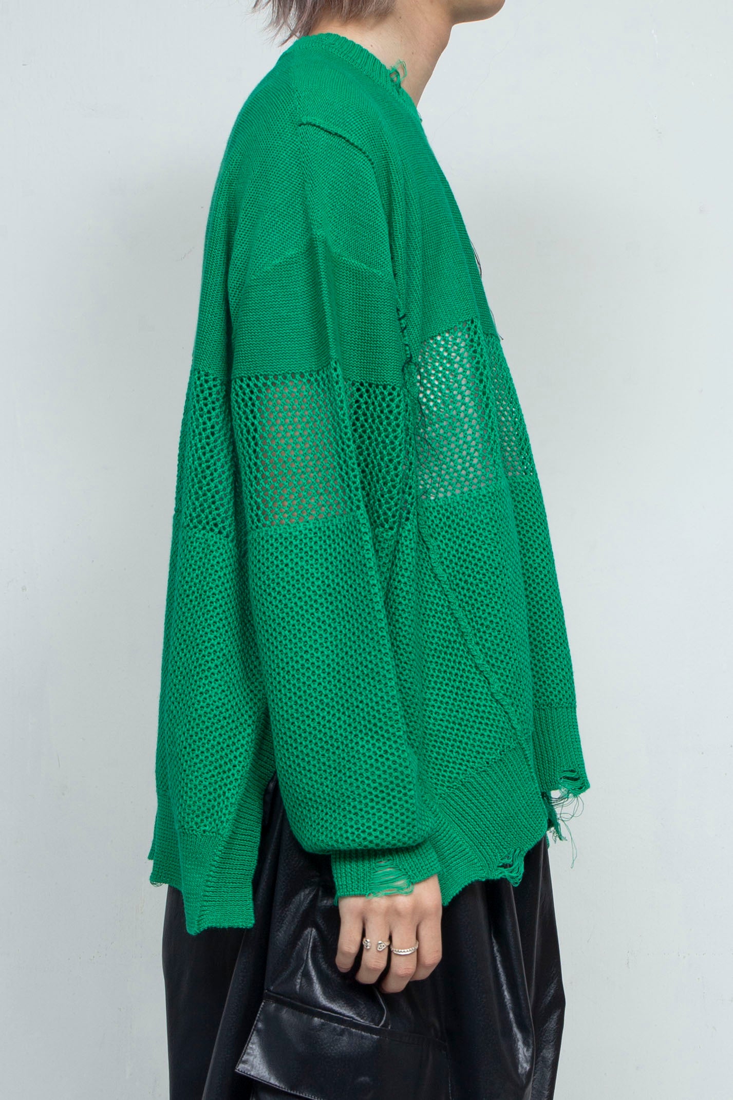 <last> LB25SS-KNTE03 | Hand-stitched crushed summer knit | GREEN</last>