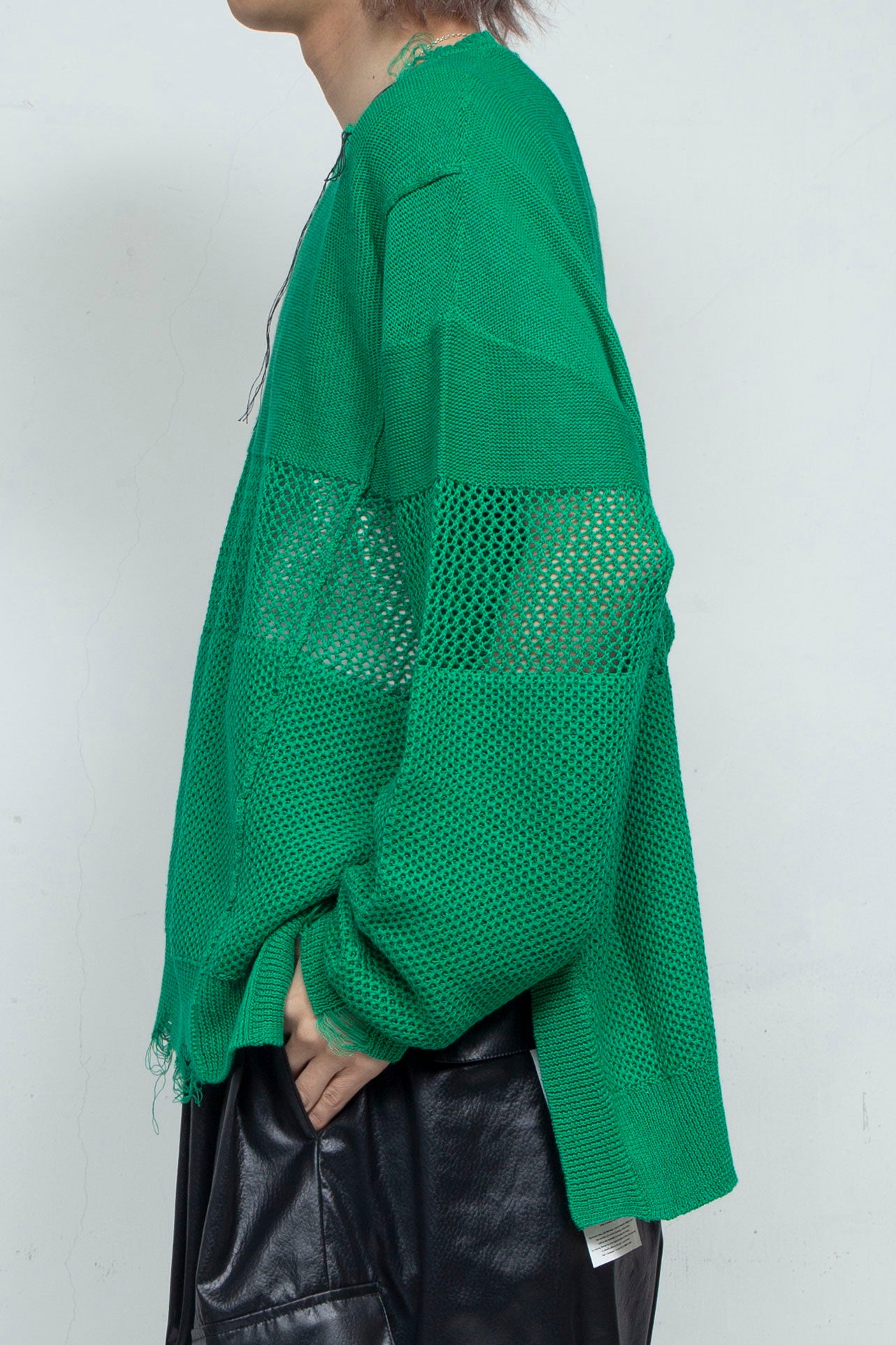 <last> LB25SS-KNTE03 | Hand-stitched crushed summer knit | GREEN</last>