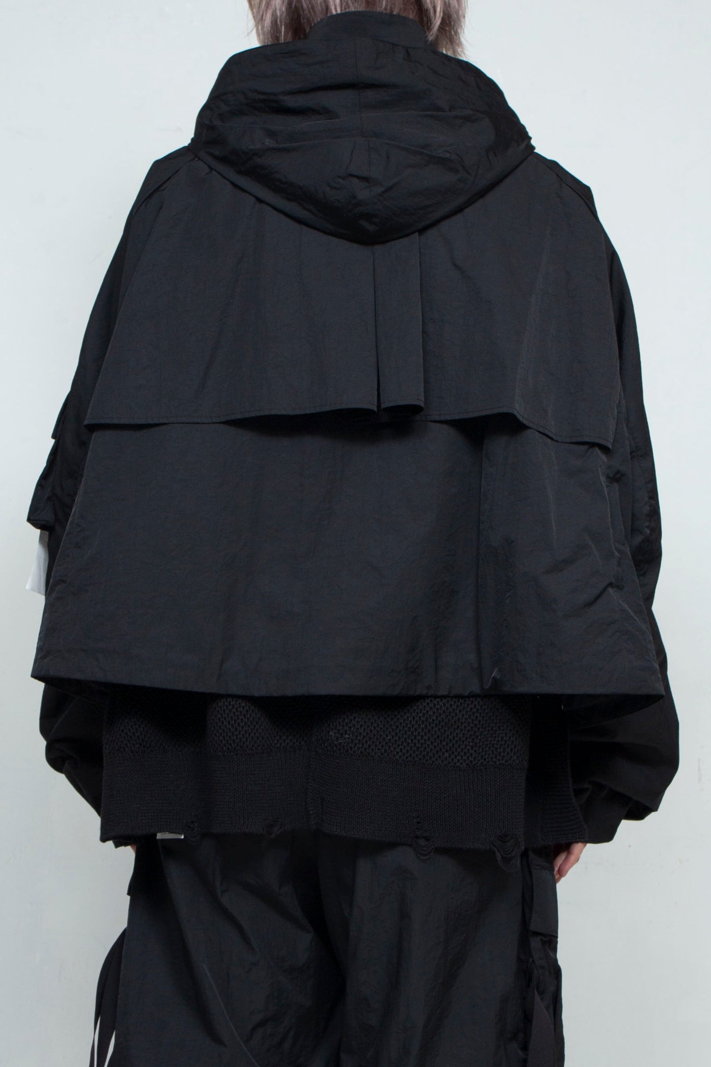 *Limited Fabric* LB25SS-BL03-HCVN | VINTAGE NYLON CROPPED HOODED BLOUSE | BLACK