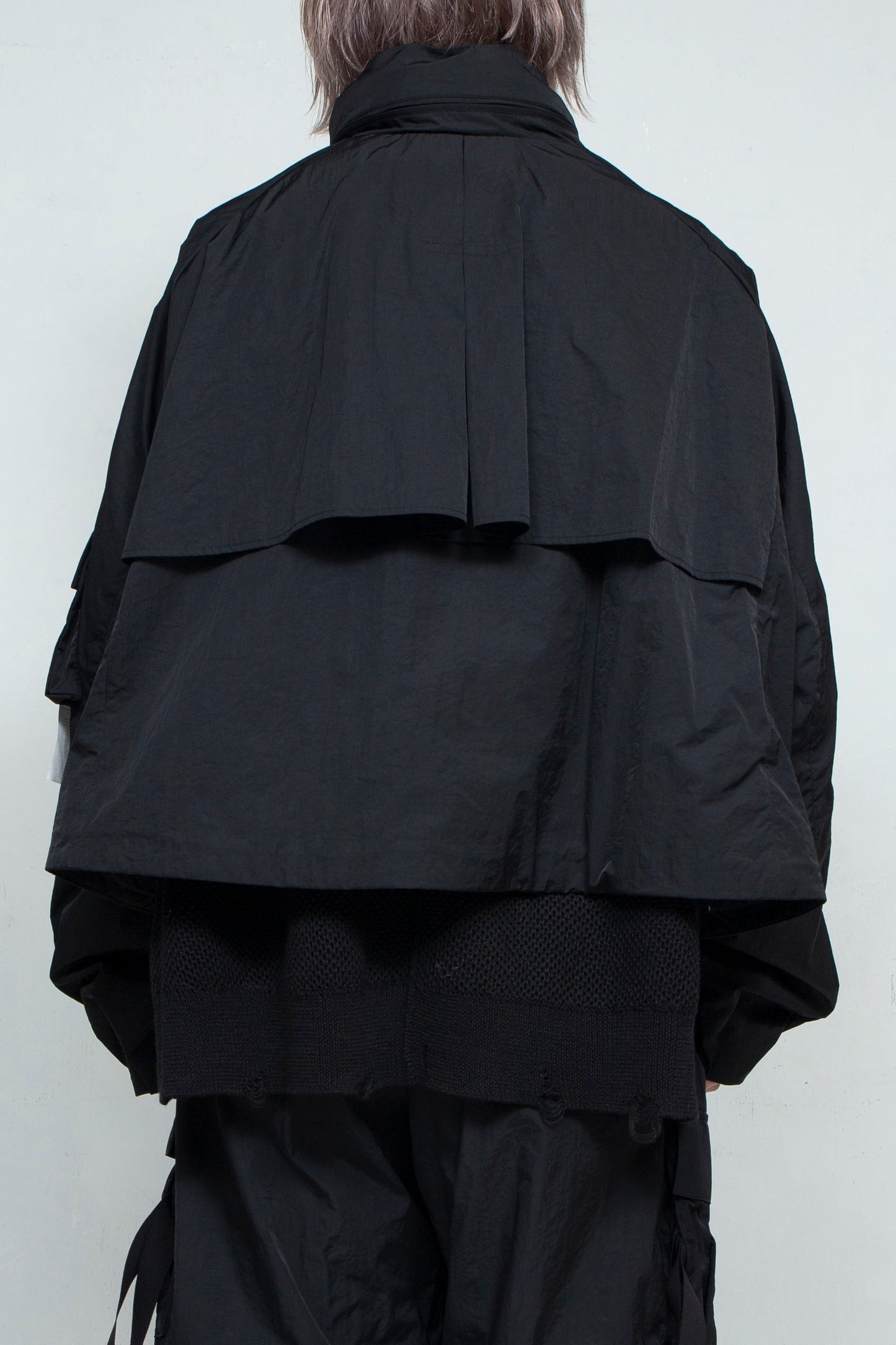 *Limited Fabric* LB25SS-BL03-HCVN | VINTAGE NYLON CROPPED HOODED BLOUSE | BLACK