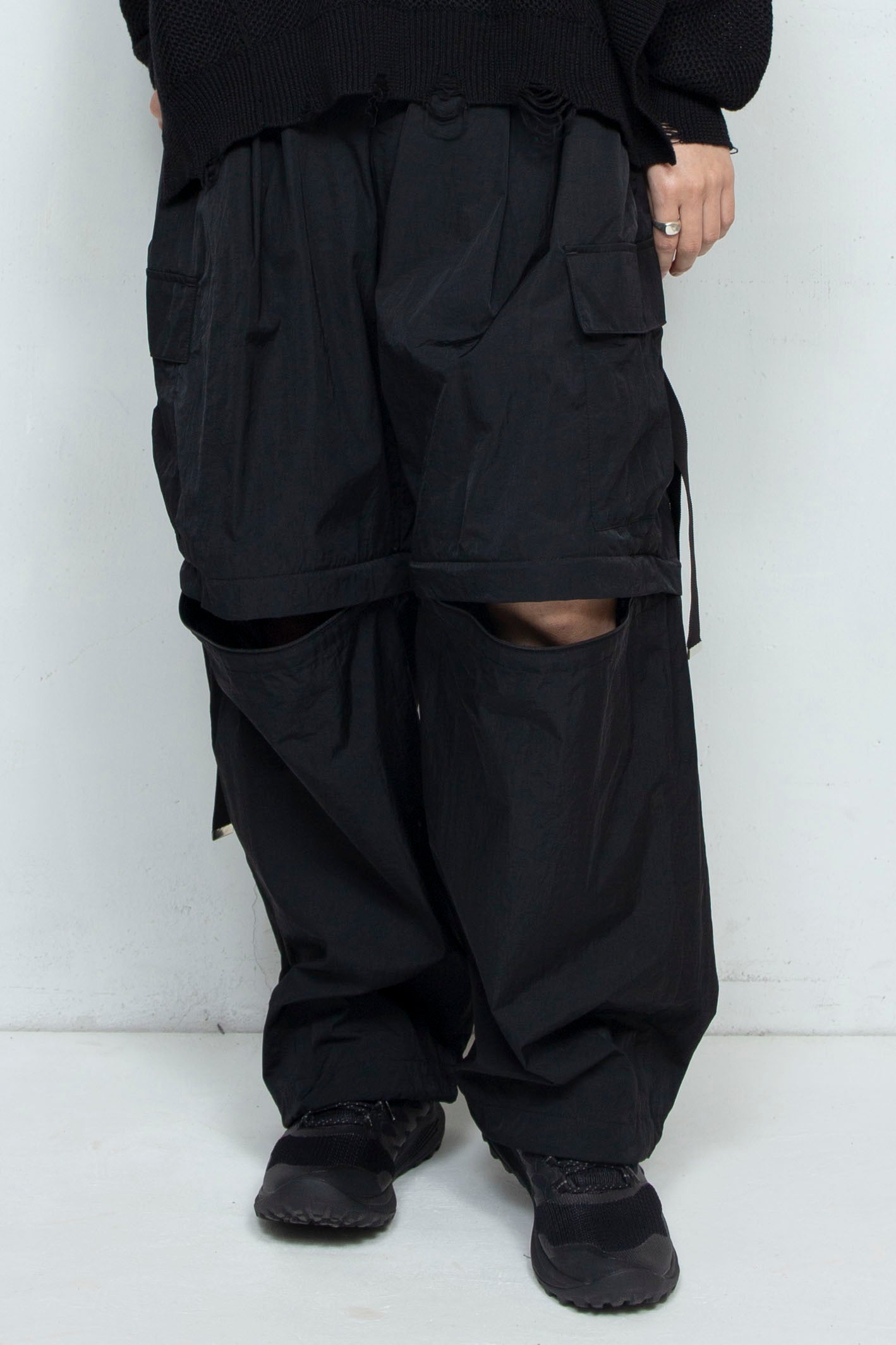 *Limited Fabric* LB25SS-PT05-HCVN | VINTAGE NYLON DETACHABLE CARGO PANTS | BLACK