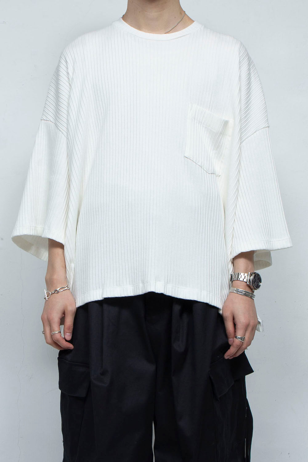 LB24SS-TE09-CPR-PL | 褶皱罗纹针织侧开衩 T 恤 | OFF WHITE