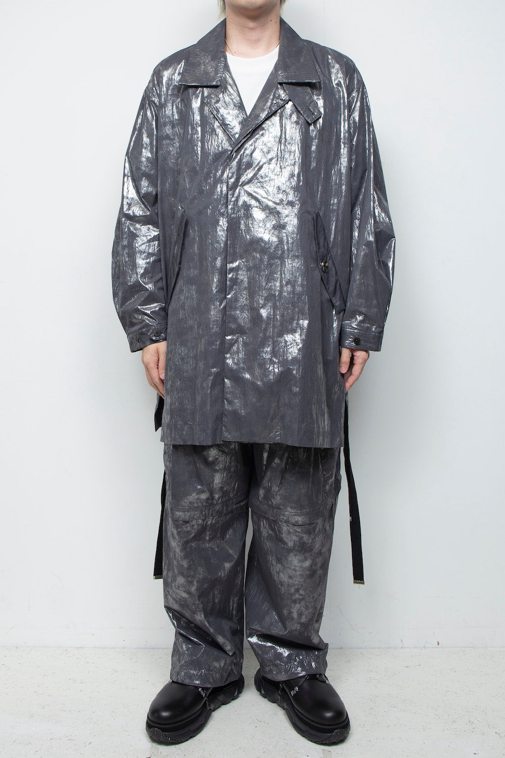<LAST 1点> LB25AW-SHCO01-HKW | ウォッシュドホイルコーティングステンカラーライトコート | STEEL GRAY