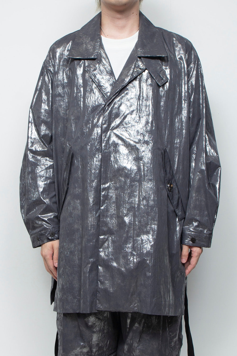 <LAST 1点> LB25AW-SHCO01-HKW | ウォッシュドホイルコーティングステンカラーライトコート | STEEL GRAY