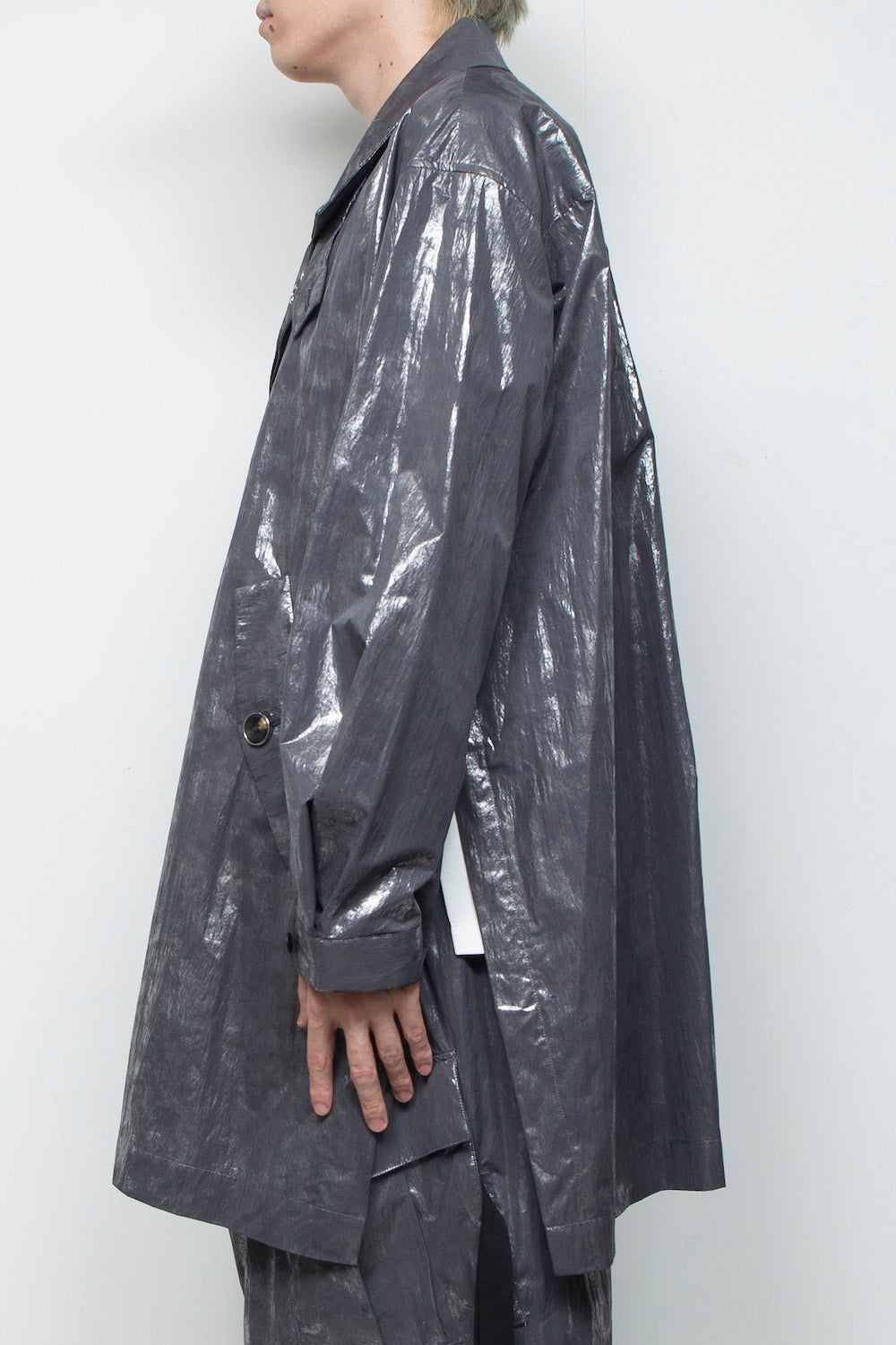 <LAST 1点> LB25AW-SHCO01-HKW | ウォッシュドホイルコーティングステンカラーライトコート | STEEL GRAY