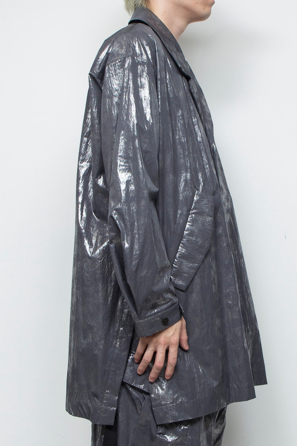 <LAST 1点> LB25AW-SHCO01-HKW | ウォッシュドホイルコーティングステンカラーライトコート | STEEL GRAY