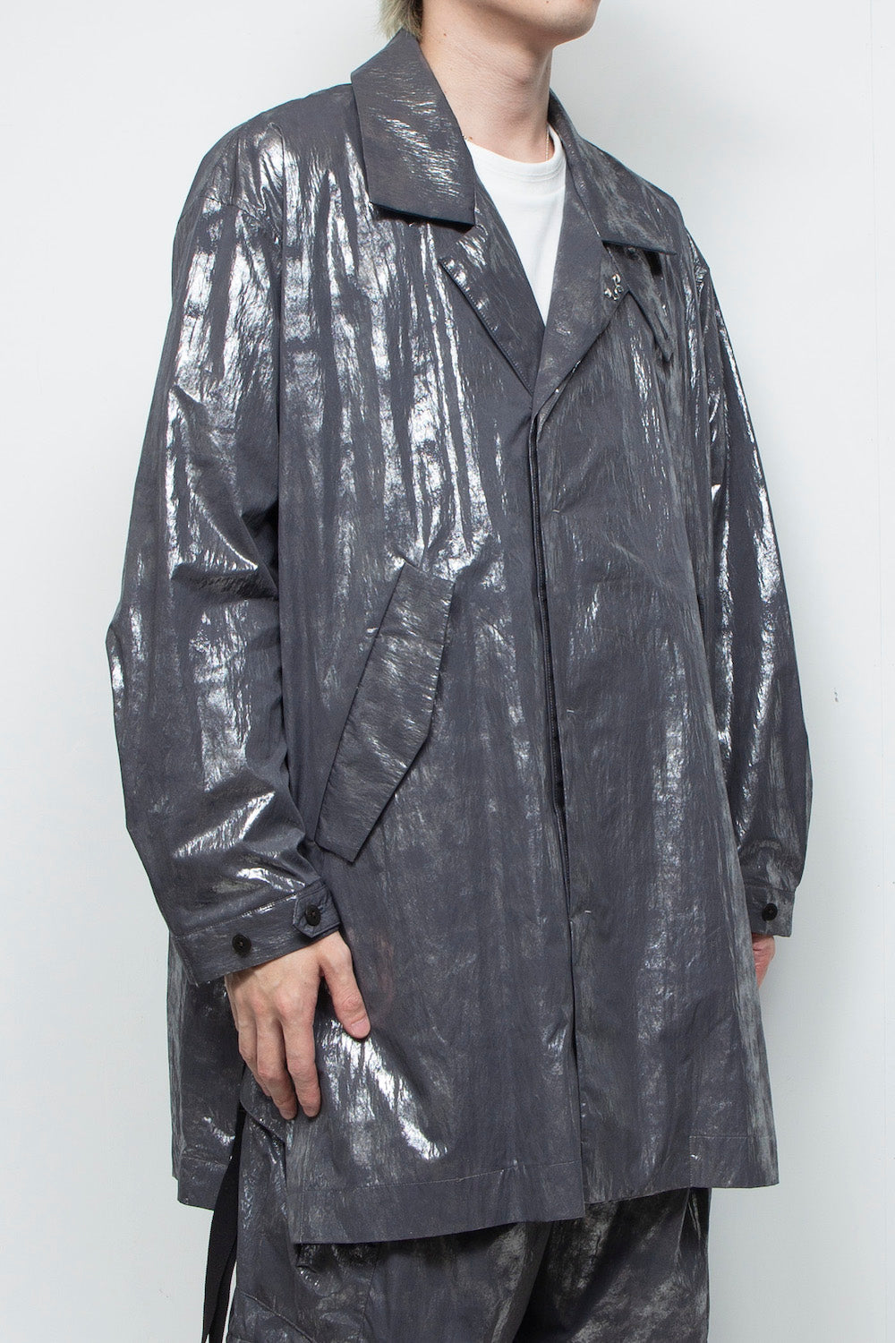 <LAST 1点> LB25AW-SHCO01-HKW | ウォッシュドホイルコーティングステンカラーライトコート | STEEL GRAY