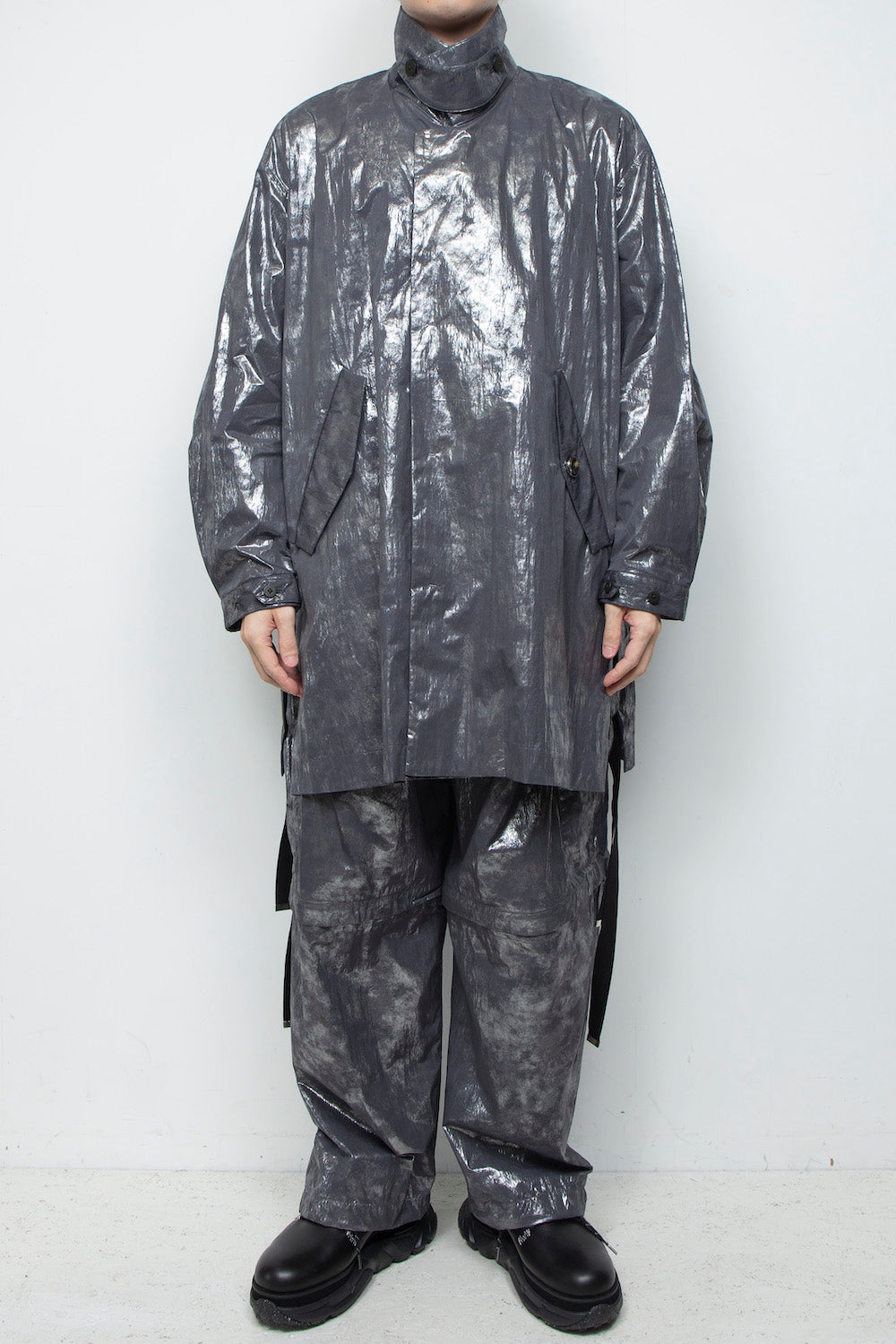 <LAST 1点> LB25AW-SHCO01-HKW | ウォッシュドホイルコーティングステンカラーライトコート | STEEL GRAY
