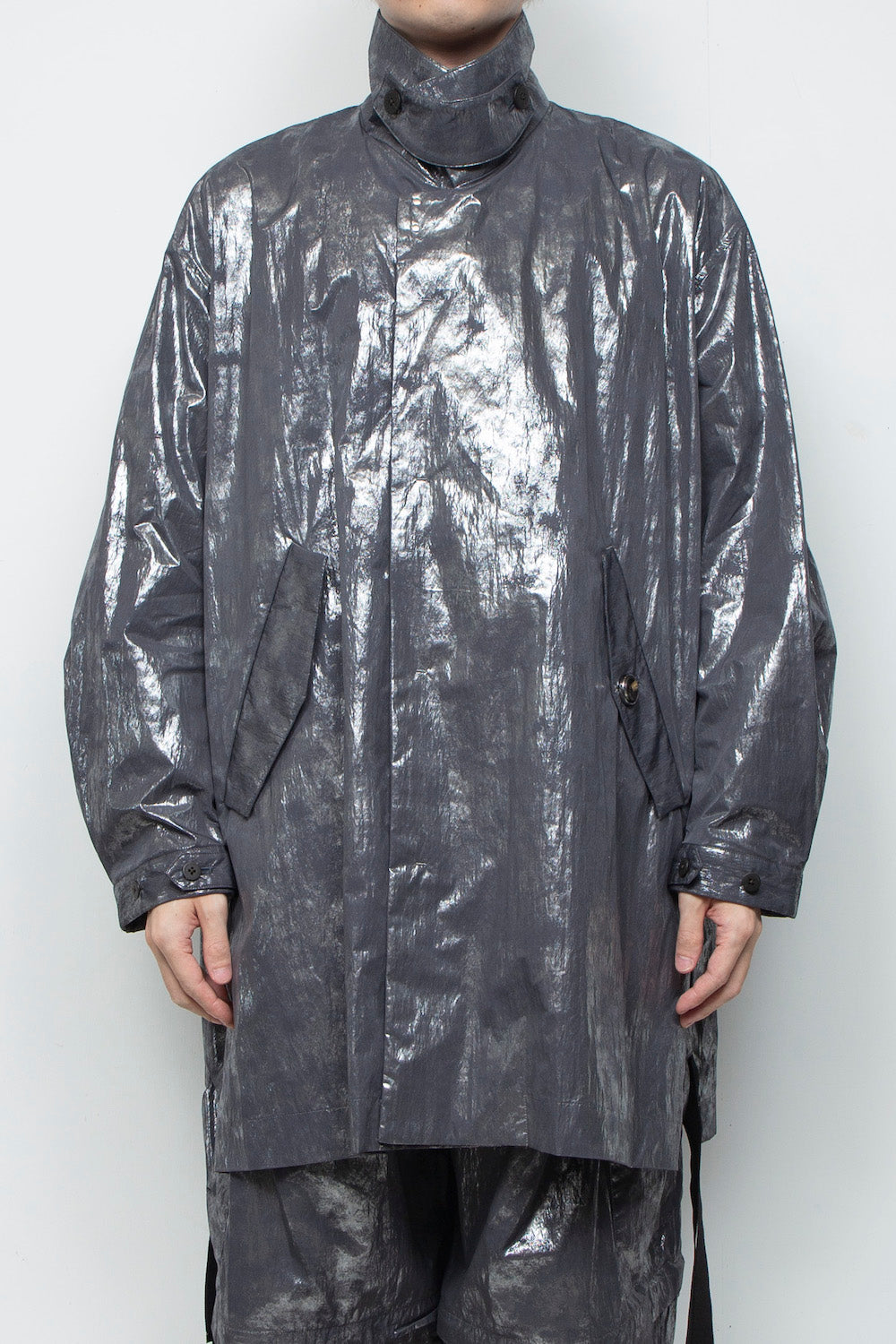 <LAST 1点> LB25AW-SHCO01-HKW | ウォッシュドホイルコーティングステンカラーライトコート | STEEL GRAY