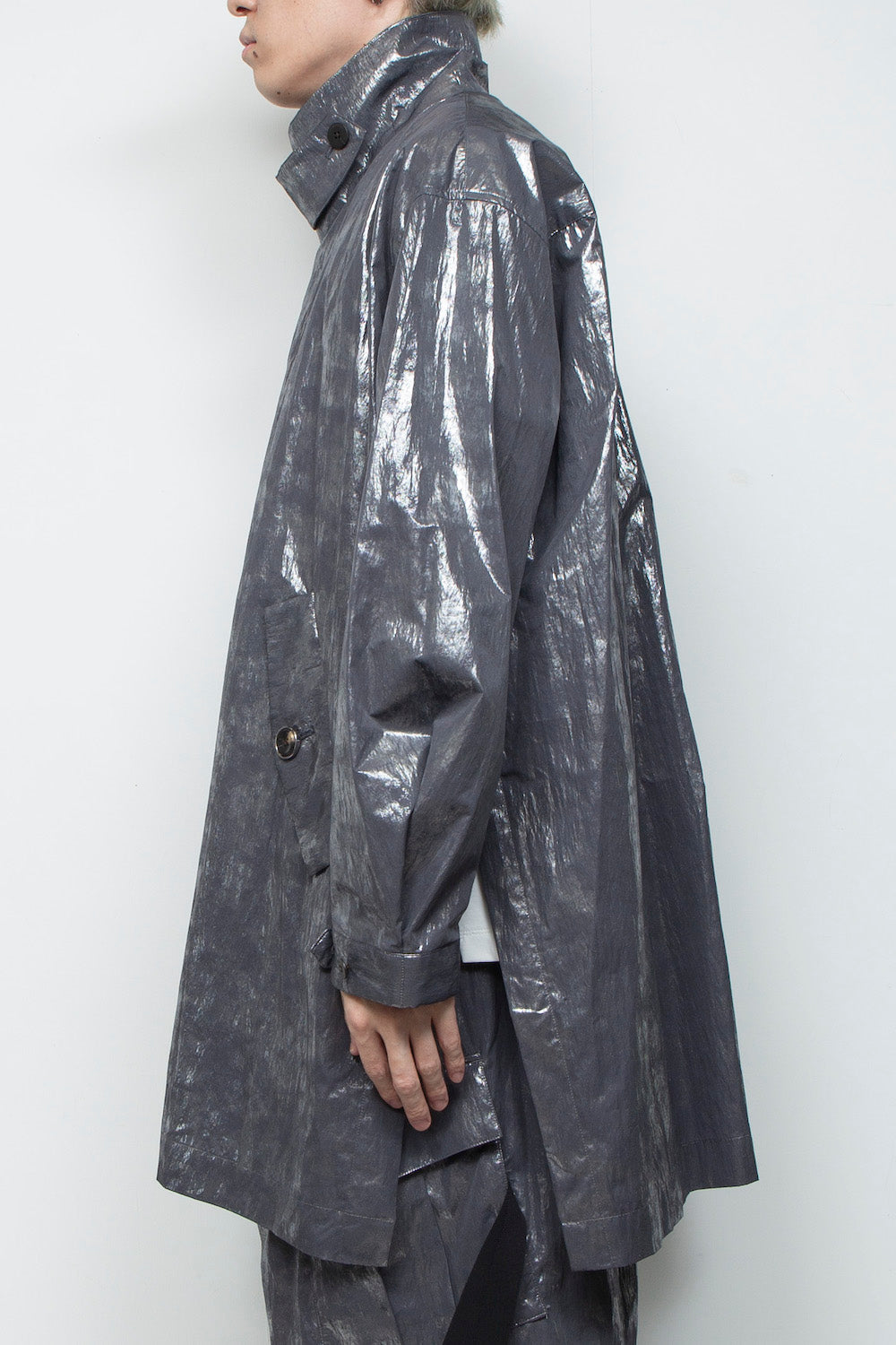 <LAST 1点> LB25AW-SHCO01-HKW | ウォッシュドホイルコーティングステンカラーライトコート | STEEL GRAY