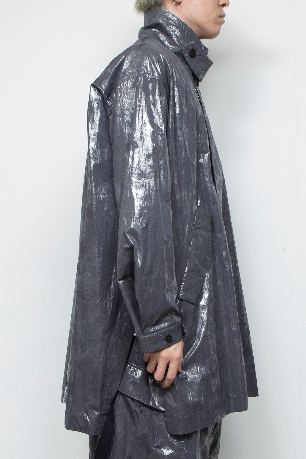 <LAST 1点> LB25AW-SHCO01-HKW | ウォッシュドホイルコーティングステンカラーライトコート | STEEL GRAY