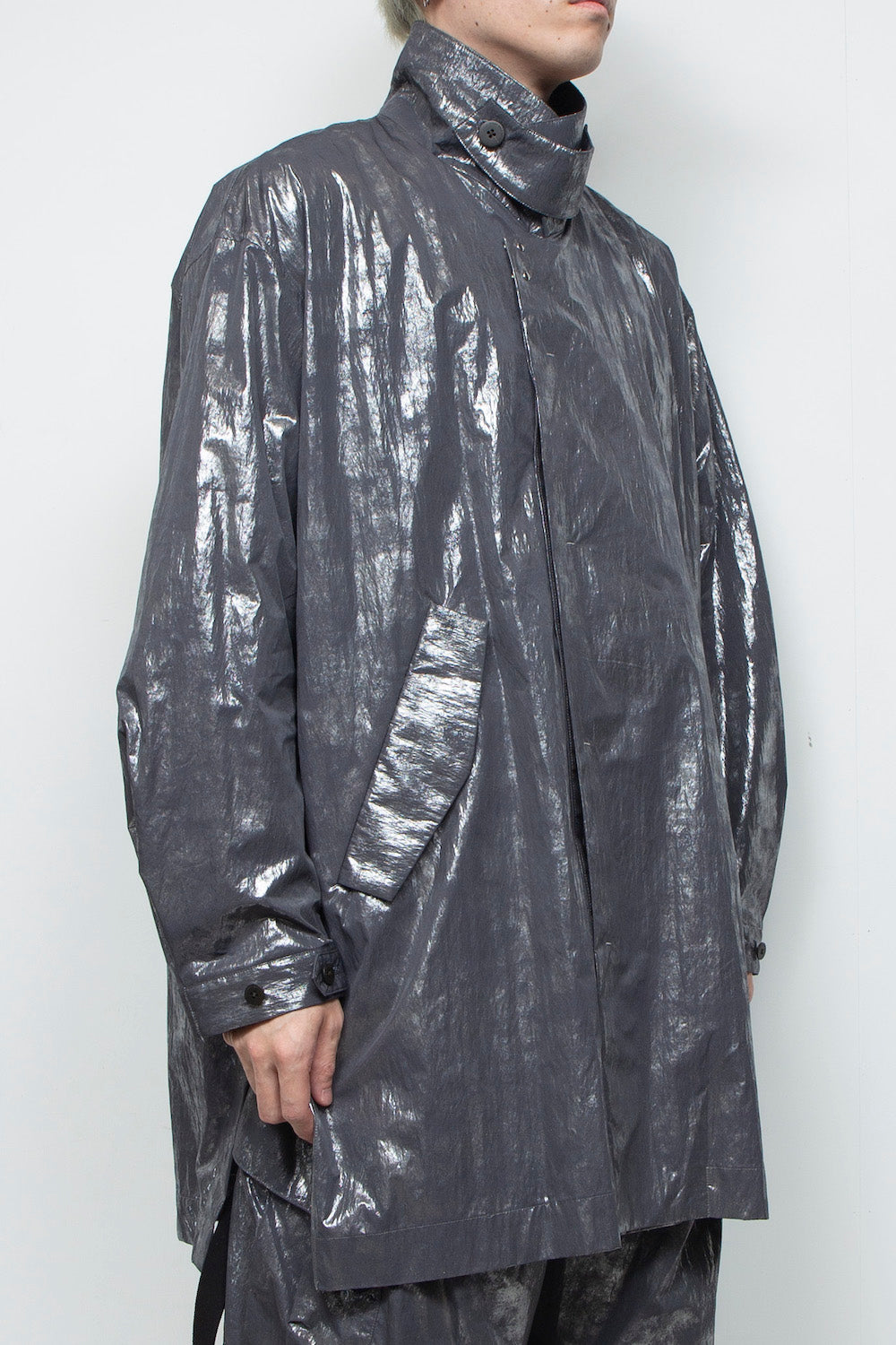 <LAST 1点> LB25AW-SHCO01-HKW | ウォッシュドホイルコーティングステンカラーライトコート | STEEL GRAY