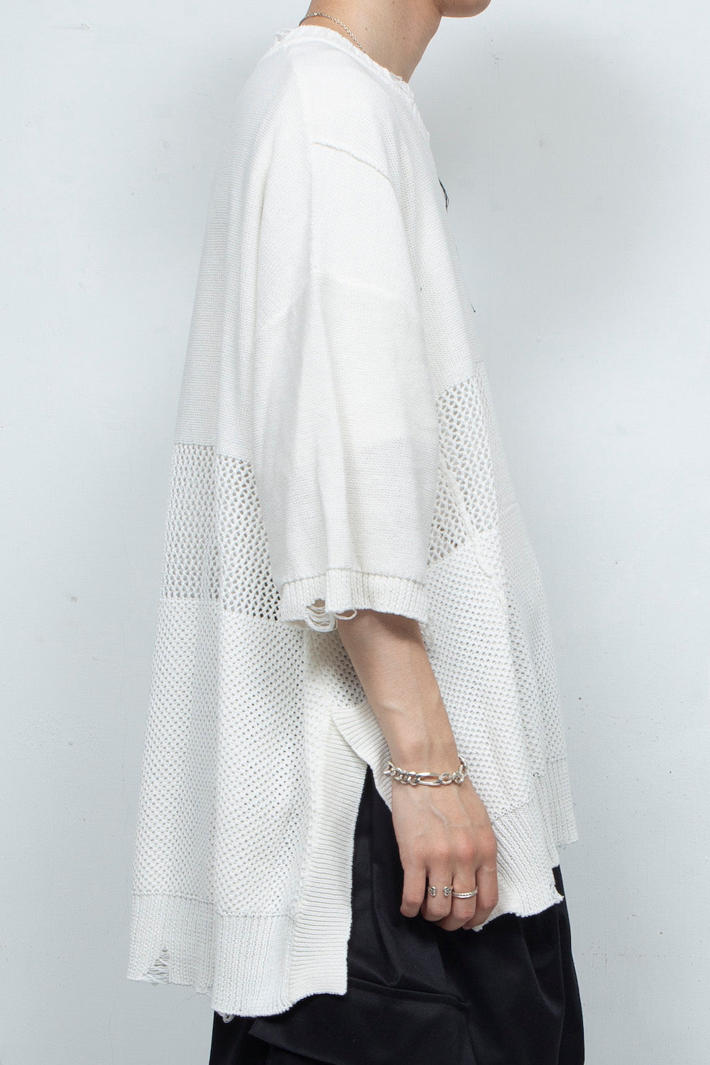 *限定* LBLM-KNTE02 | クラッシュドハンドステッチニットTシャツ | OFF WHITE
