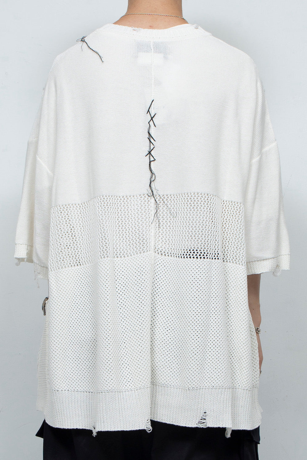 *限定* LBLM-KNTE02 | クラッシュドハンドステッチニットTシャツ | OFF WHITE