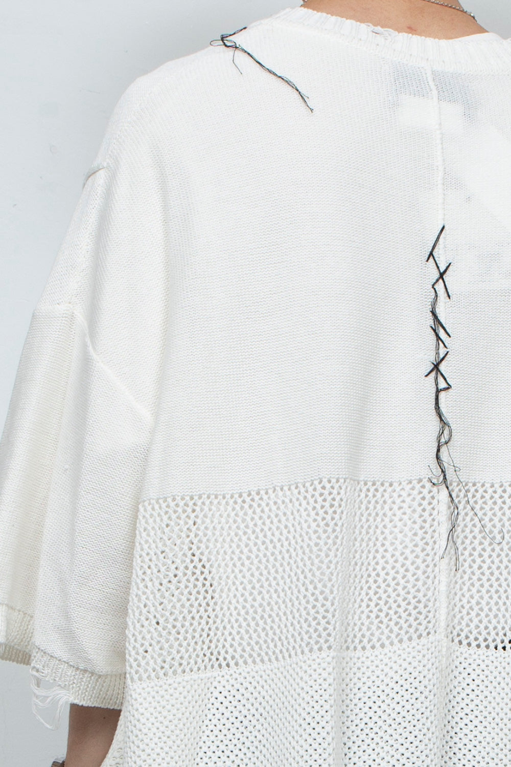 *限定* LBLM-KNTE02 | クラッシュドハンドステッチニットTシャツ | OFF WHITE