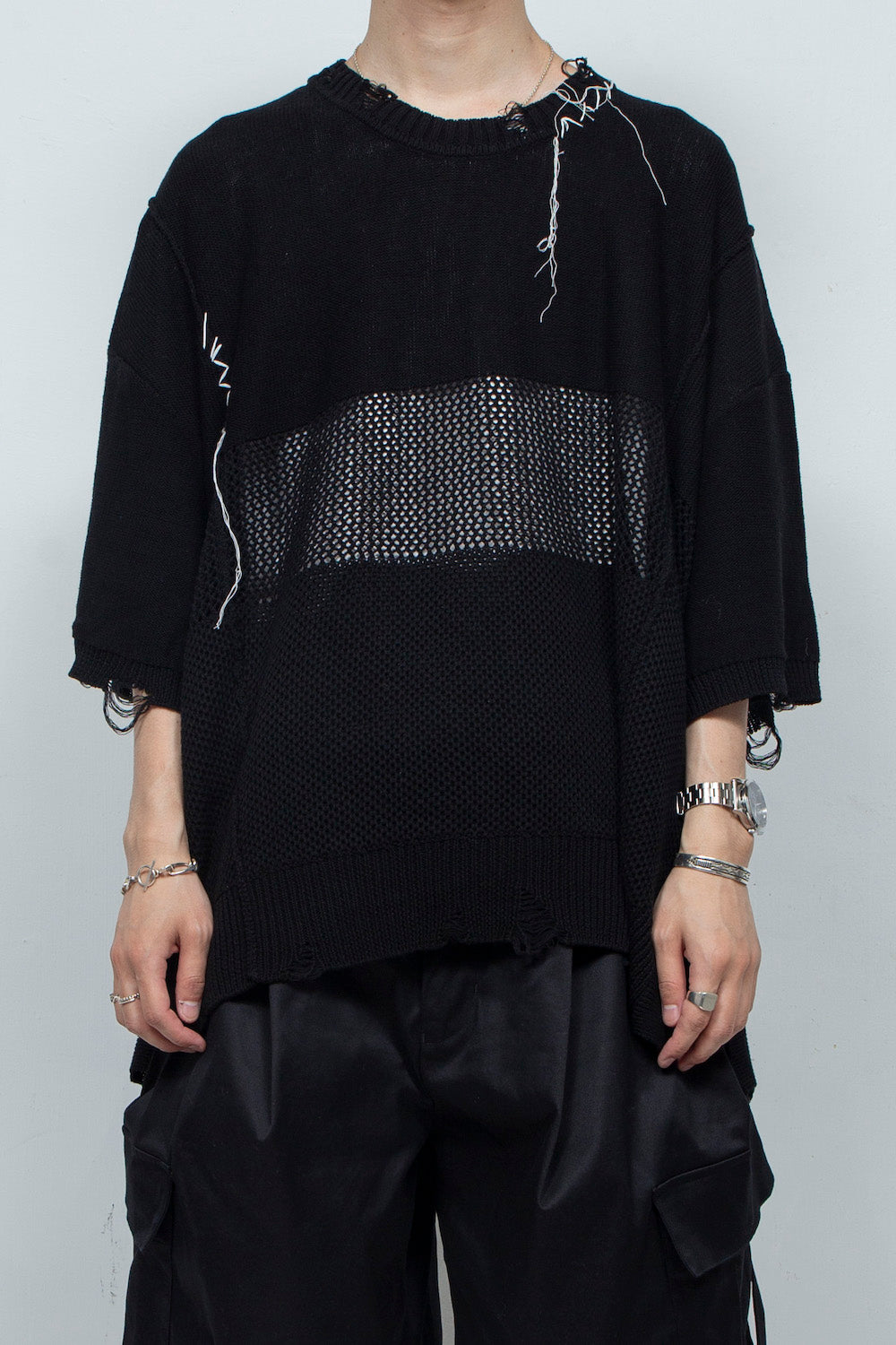 *Limited Edition* LBLM-KNTE02 | Crushed Hand Stitch Knit T-Shirt | BLACK